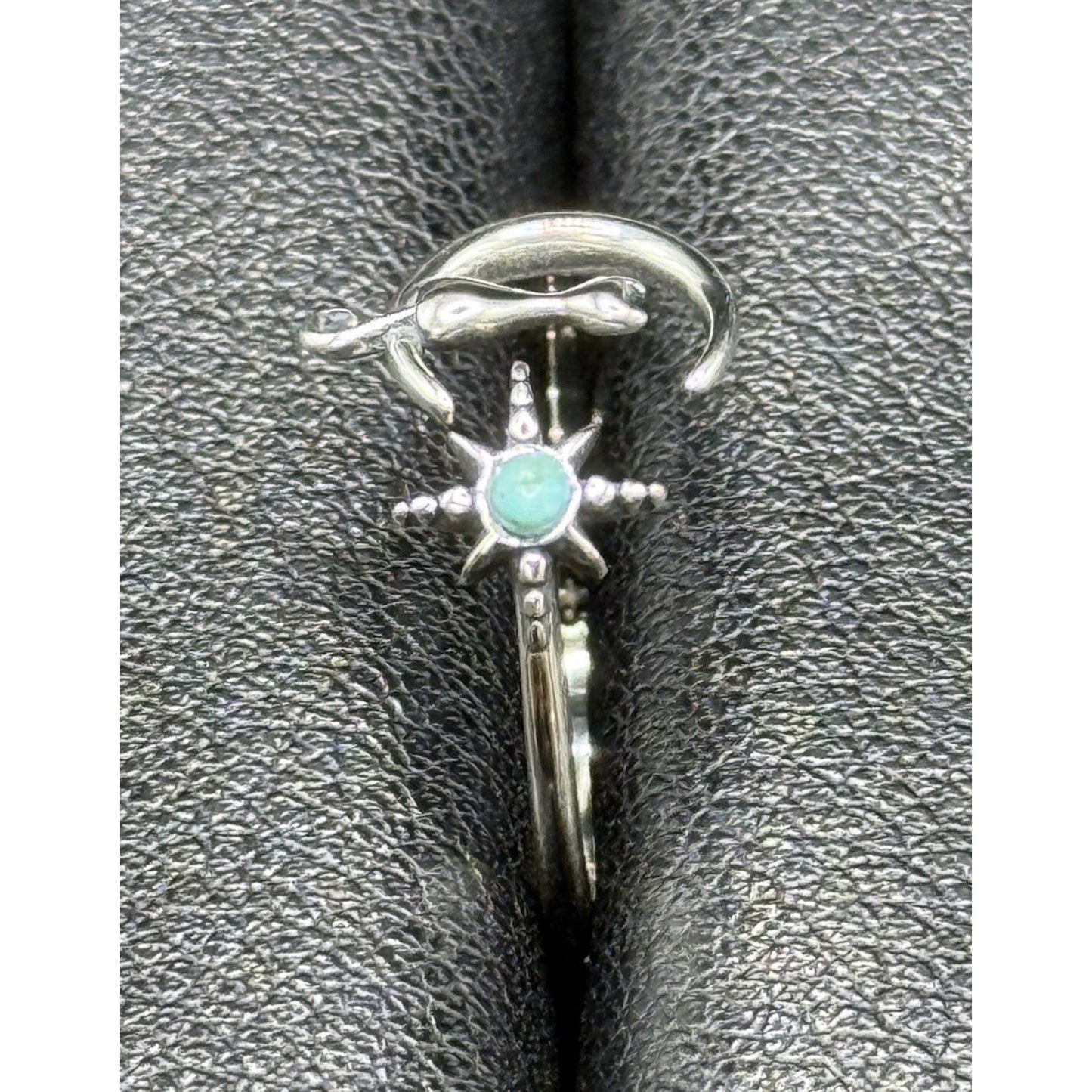 New Condition Sterling Silver Turquoise Moon Cat Star Ring Size 7.00 Adjustable