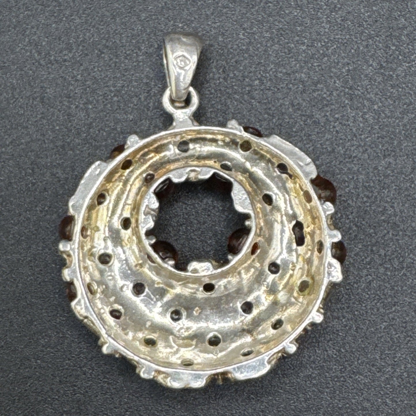 Vintage Sterling Silver Amber Bead Wreath Pendant 925 P2