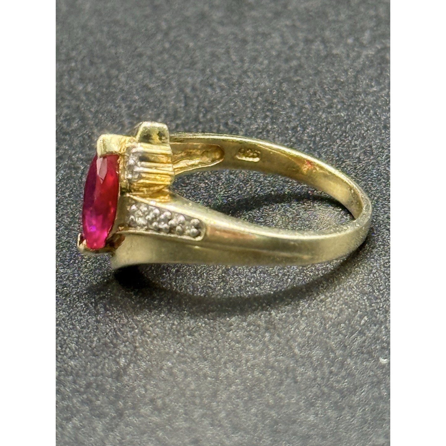 Gold Sterling Silver Lab Ruby Ring Size 6.75 Topaz W8