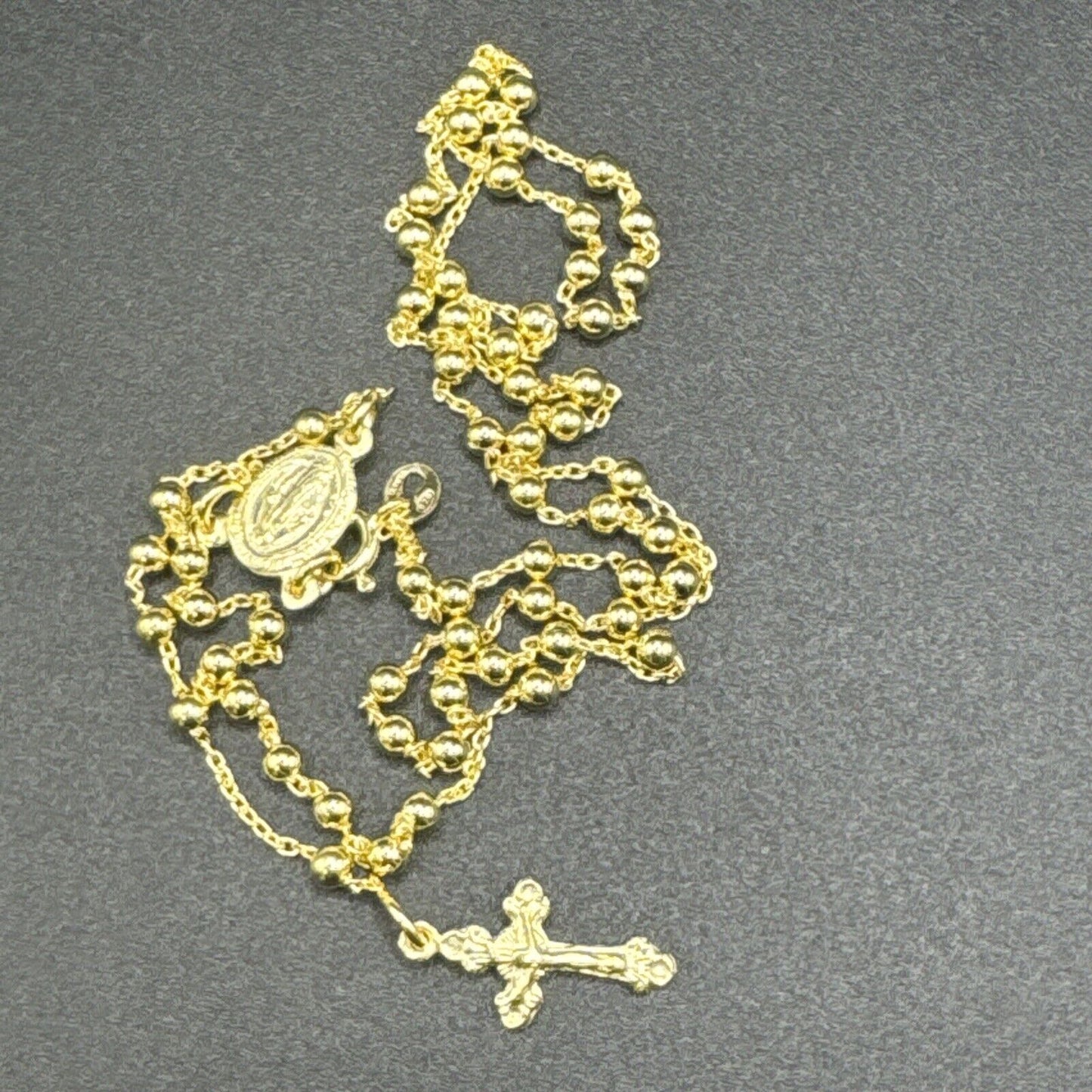 New Condition Gold Sterling Silver Rosary Necklace 3mm 22” 925