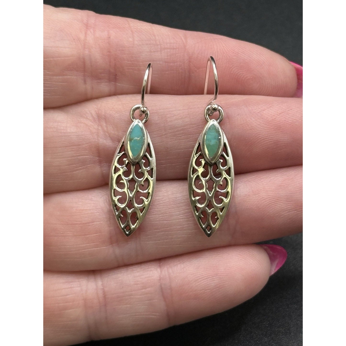 New Condition Sterling Silver Genuine Turquoise Dangle Earrings 925
