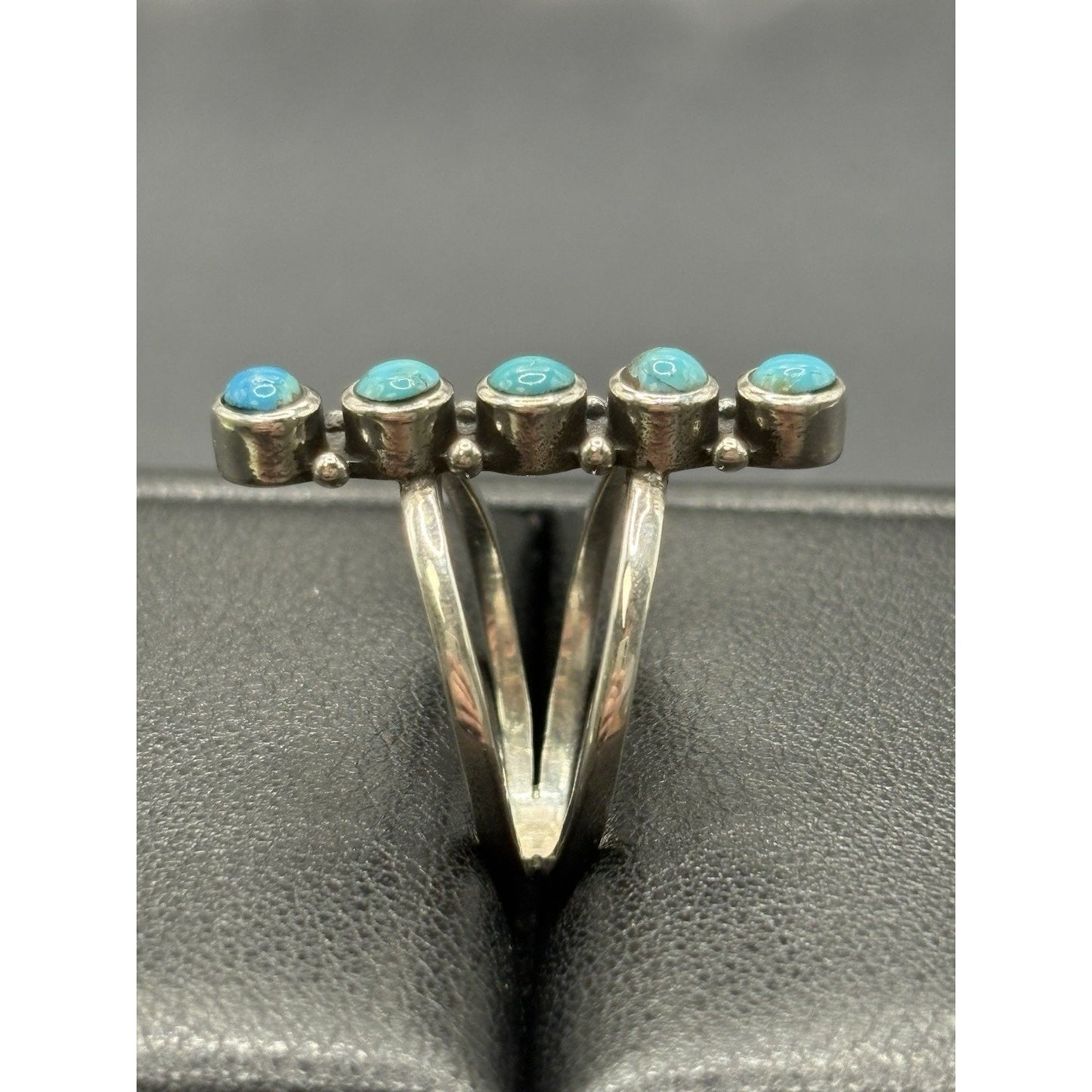New Condition Sterling Silver Five Turquoise Ring Size 7