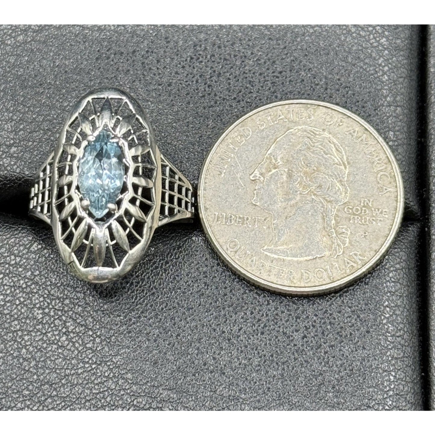 New Condition Sterling Silver Genuine Marquise Topaz Ring Size 9.00 P20