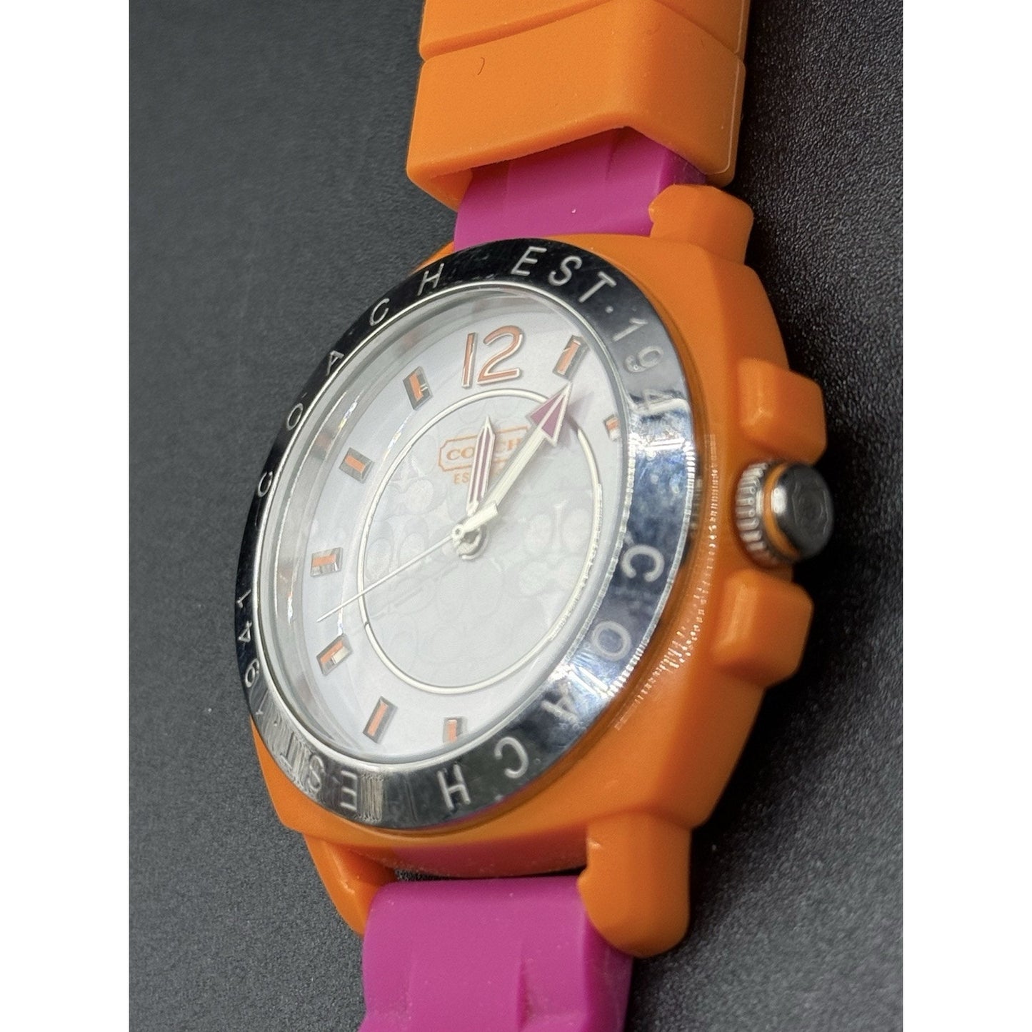 Coach 40MM Orange Pink Rubber Watch N19