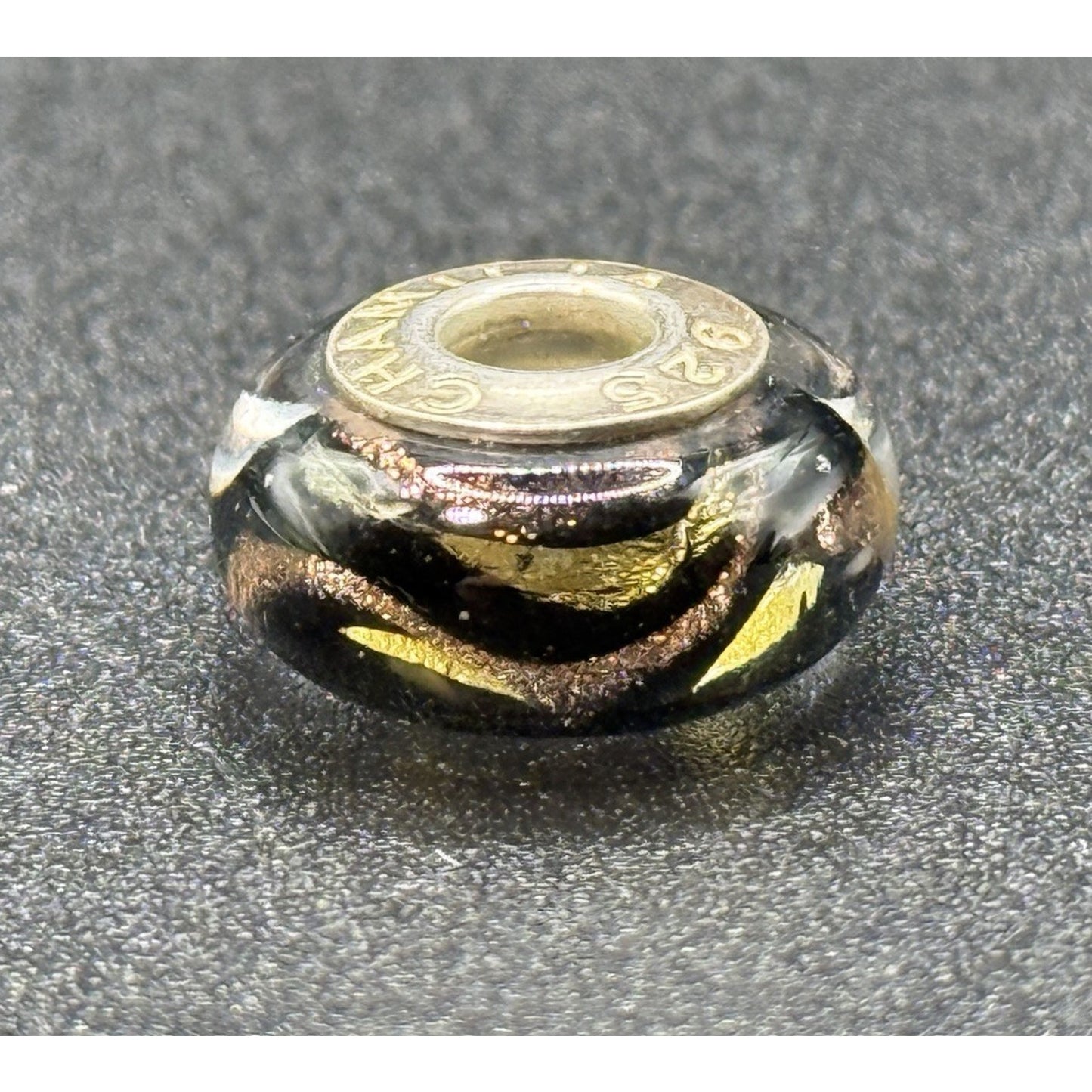 Chamilia Sterling Silver Shimmering Pink, Black, Gold Murano Charm #2 P19