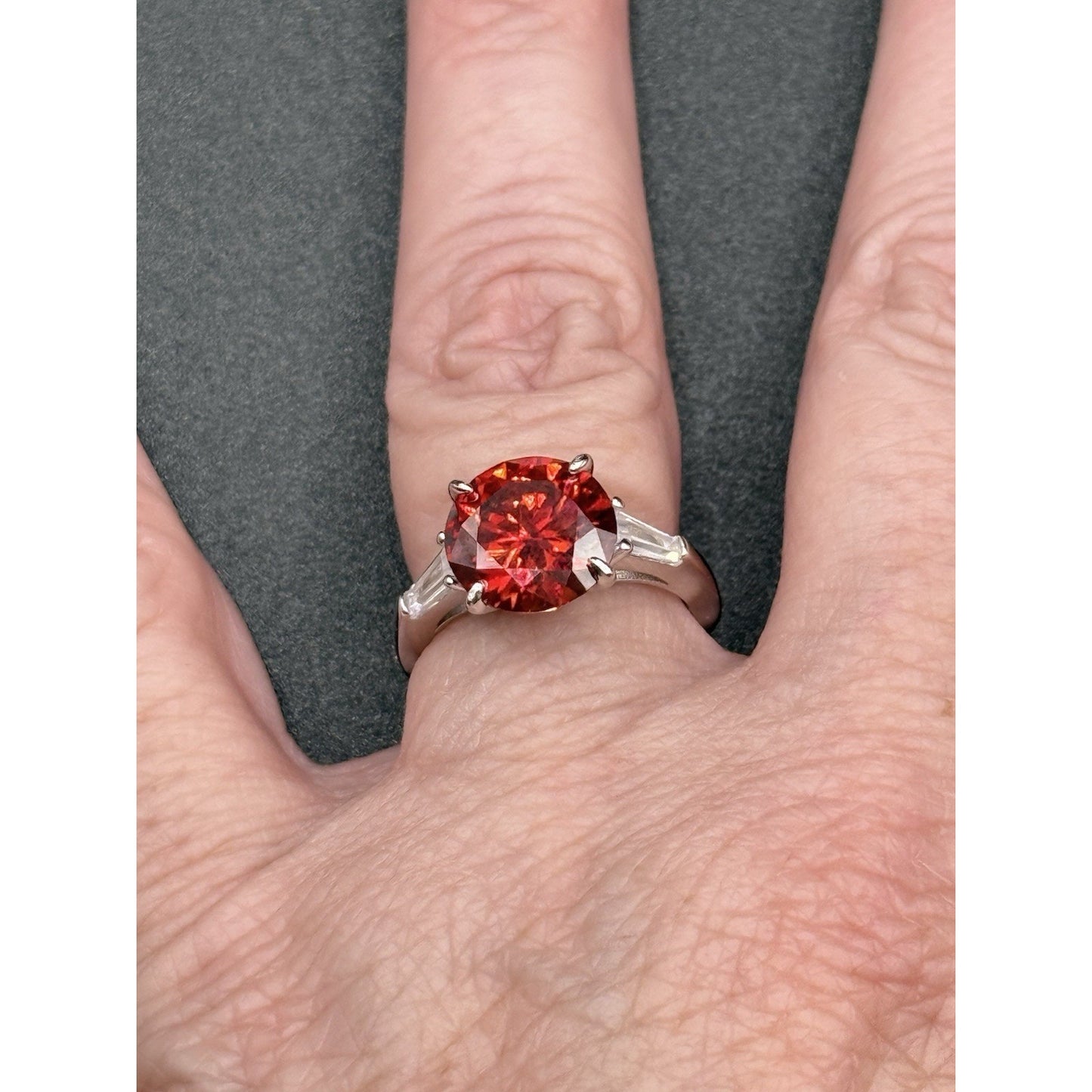 New Condition 5 Carat Red Moissanite Sterling Silver Ring Size 7.00 GRA