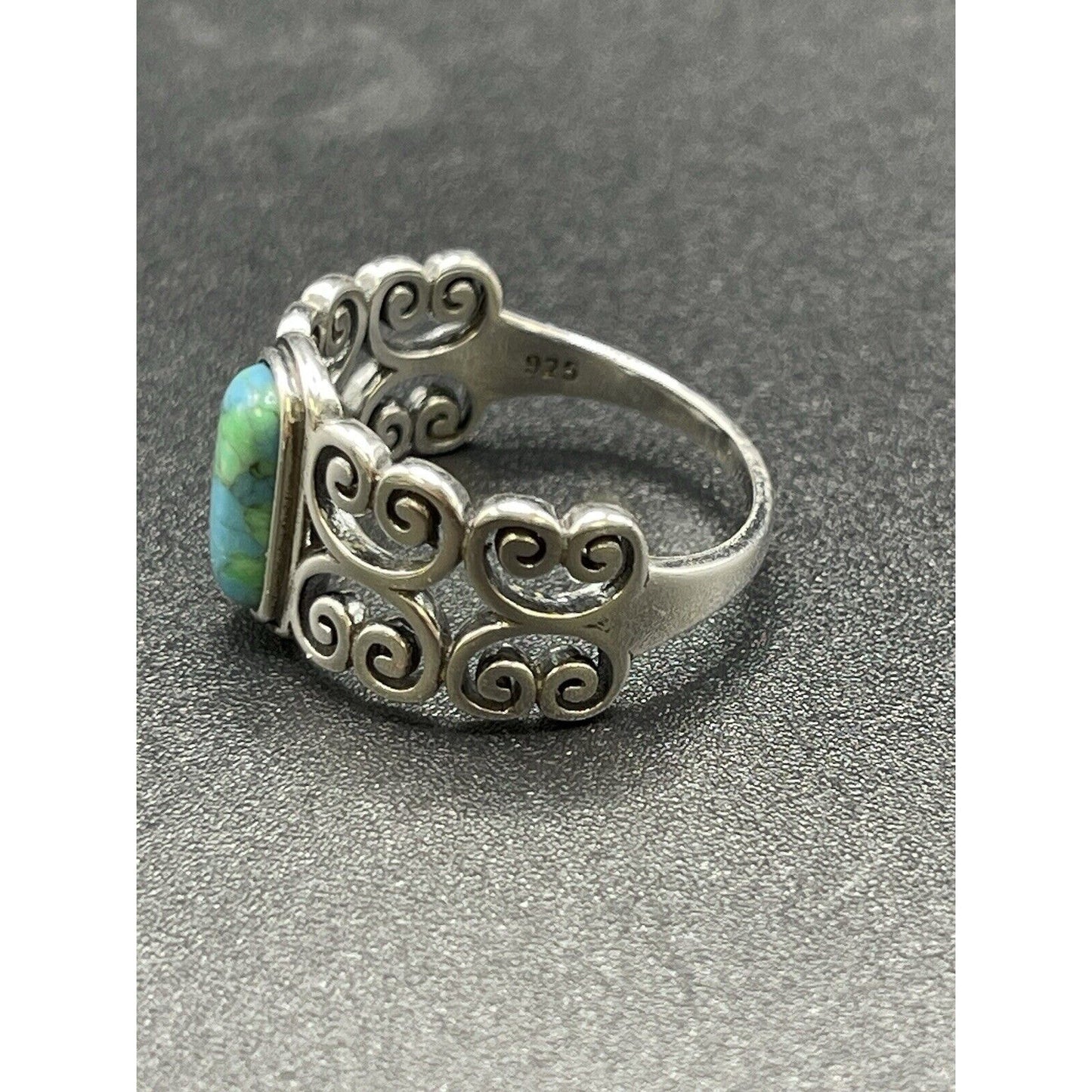 New Condition Sterling Silver Turquoise Ring Size 7.00 Scrolls