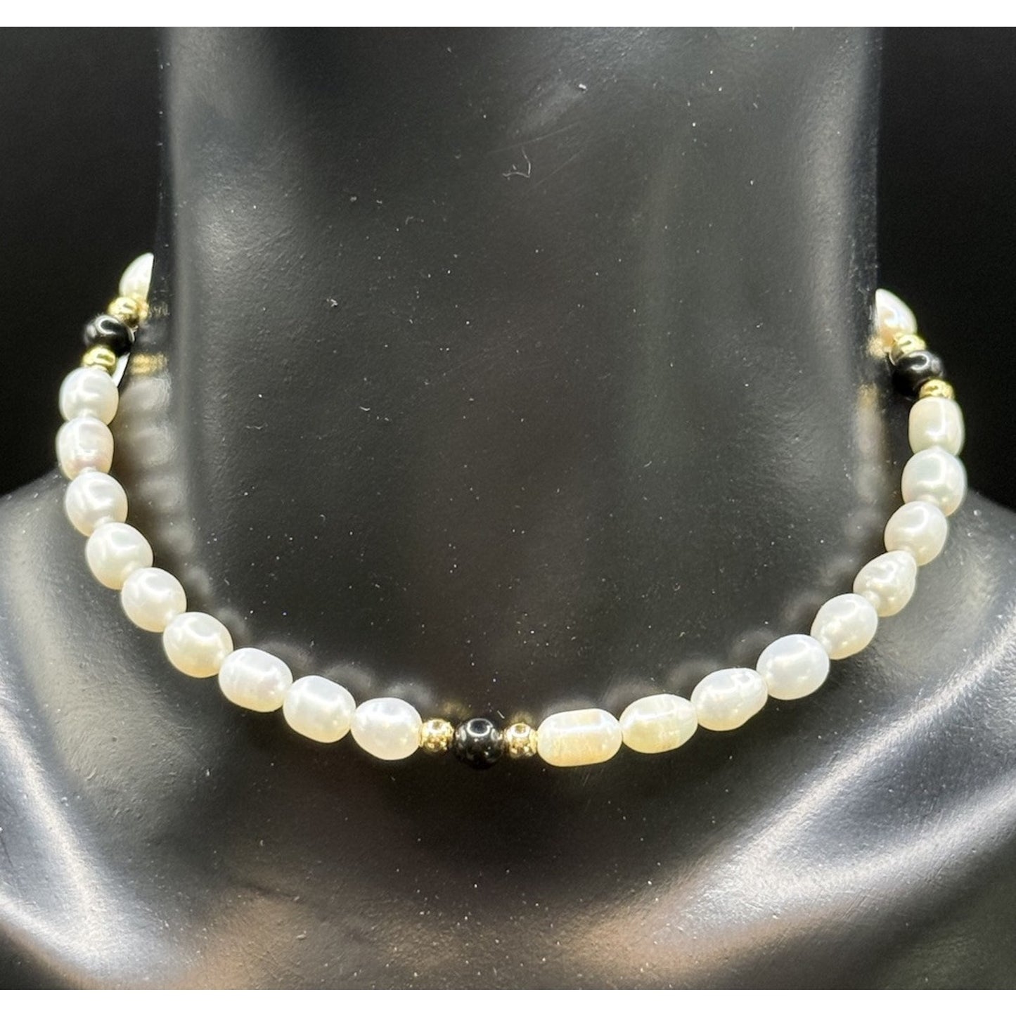 18” Freshwater Pearl Onyx Bead Choker Necklace Bracelet P11
