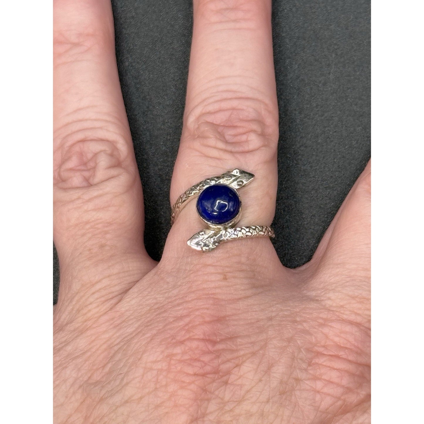EUC Sterling Silver Genuine Lapis Snake Ring Size 7.50 P18