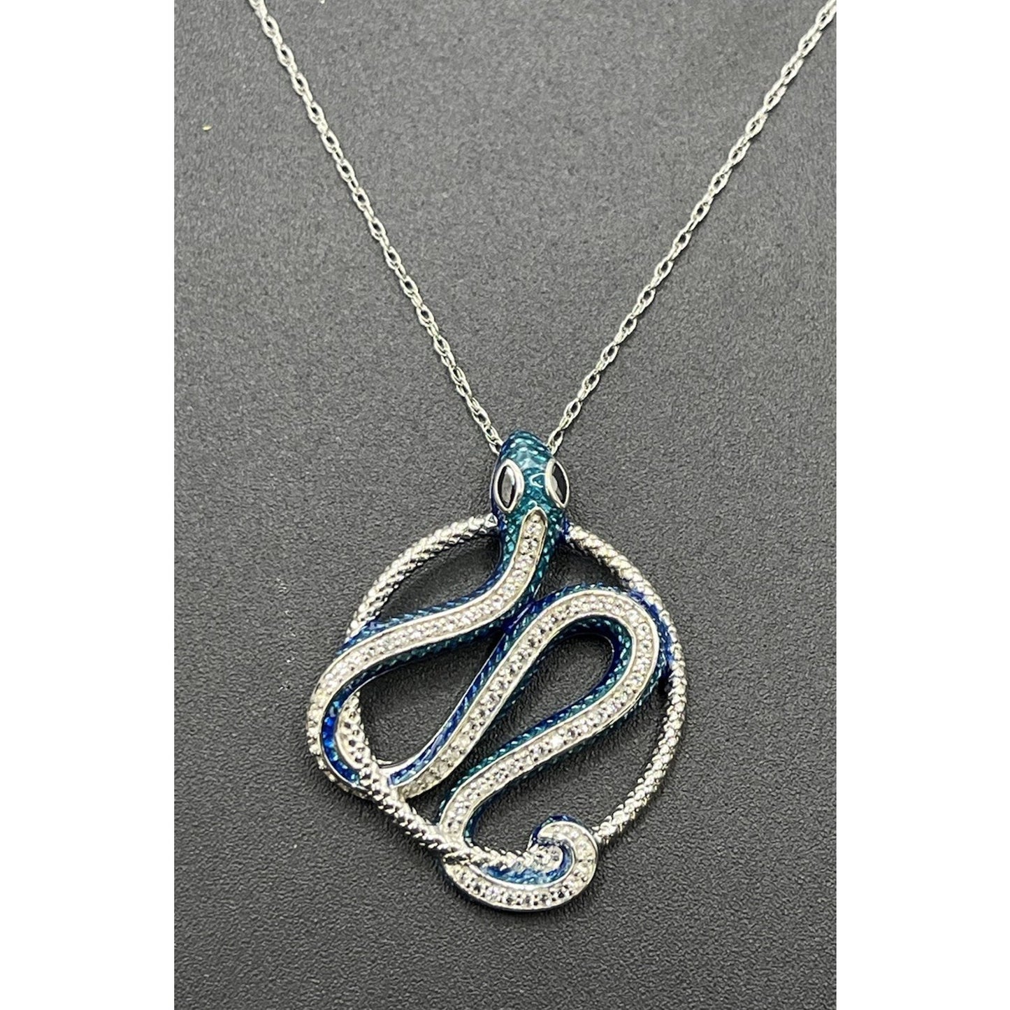 18" New Condition White Sapphire Enamel Snake Necklace