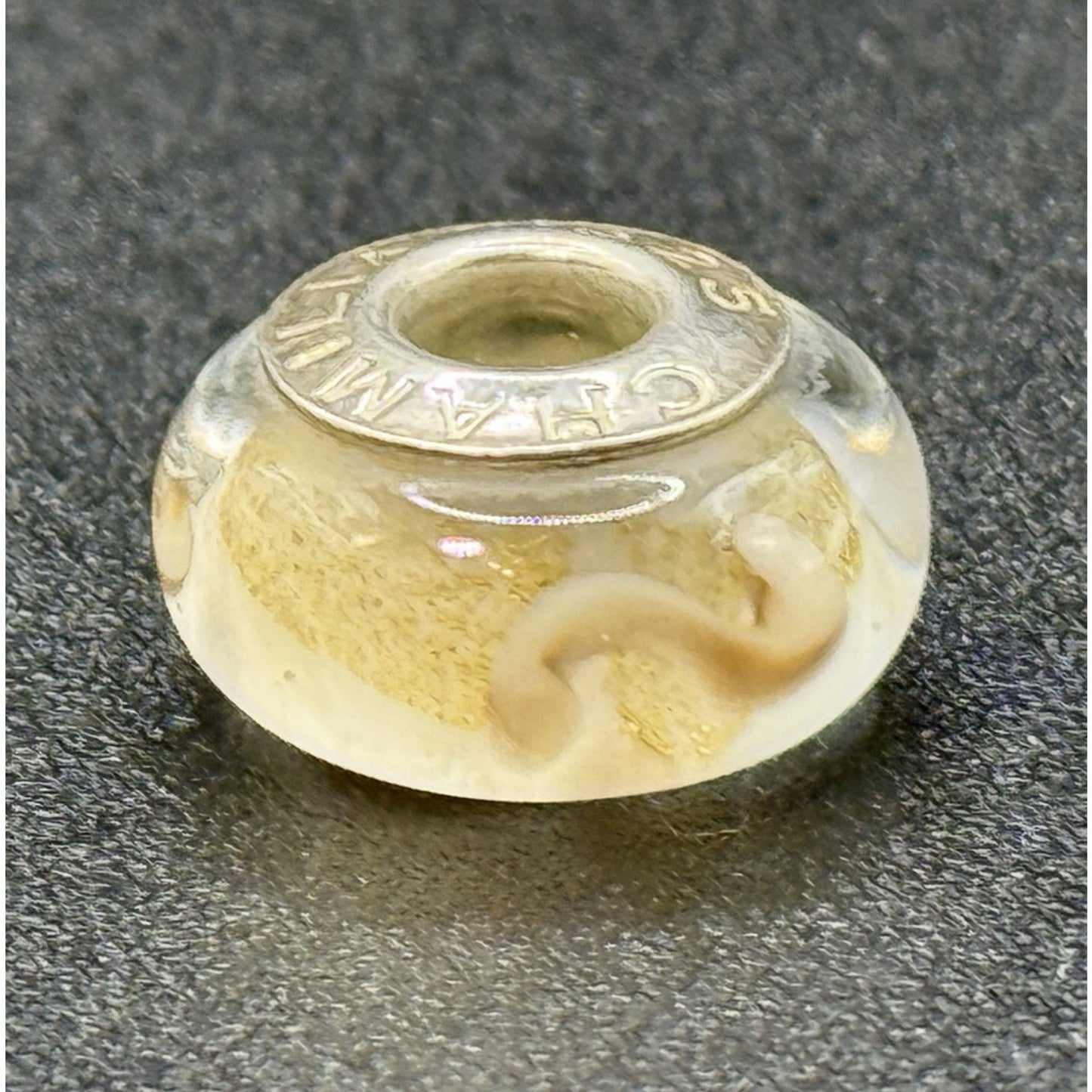 Chamilia Sterling Silver White Shimmering Gold Murano Glass Charm P19