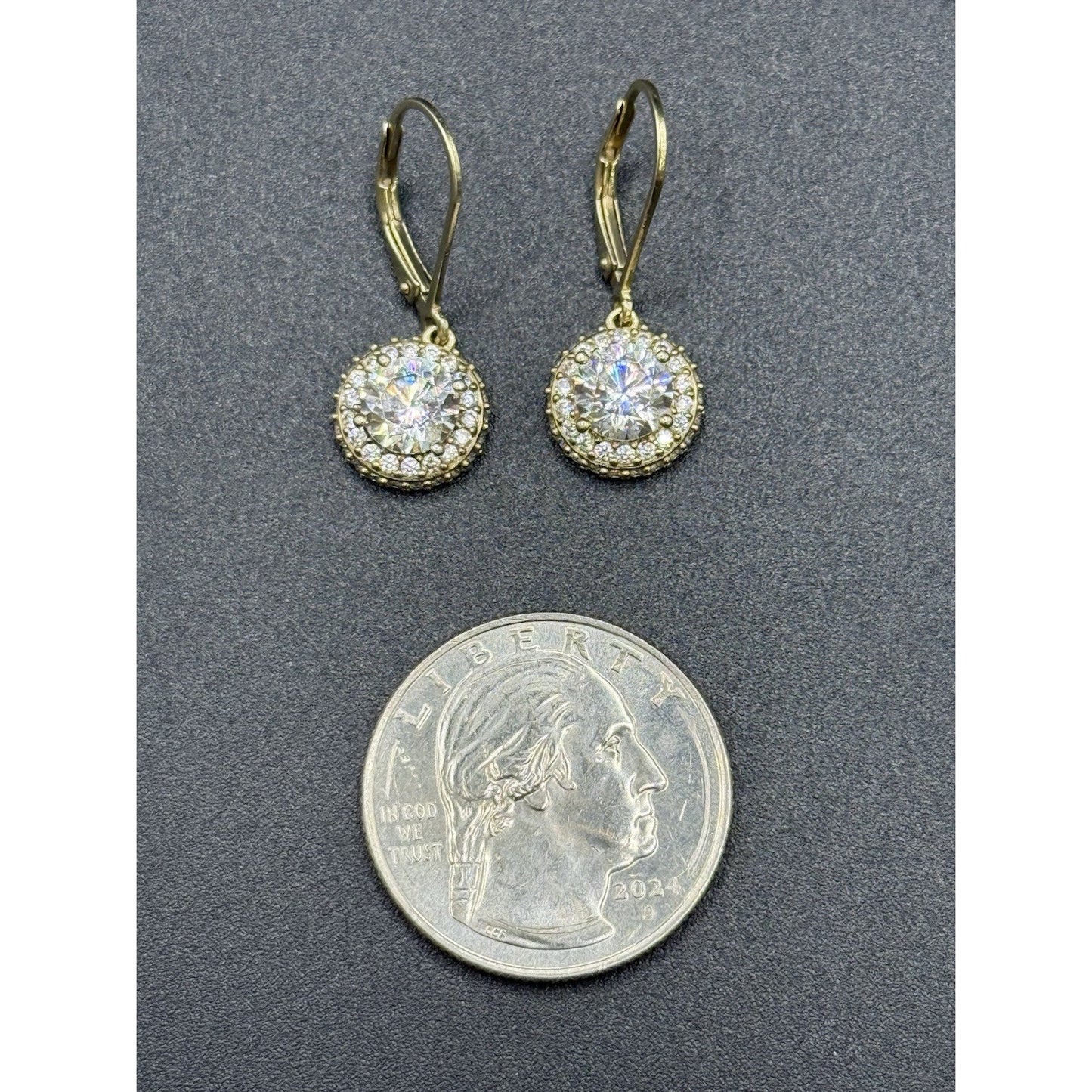 Gold Sterling Silver Cubic Zirconia Dangle Earrings 925 P10