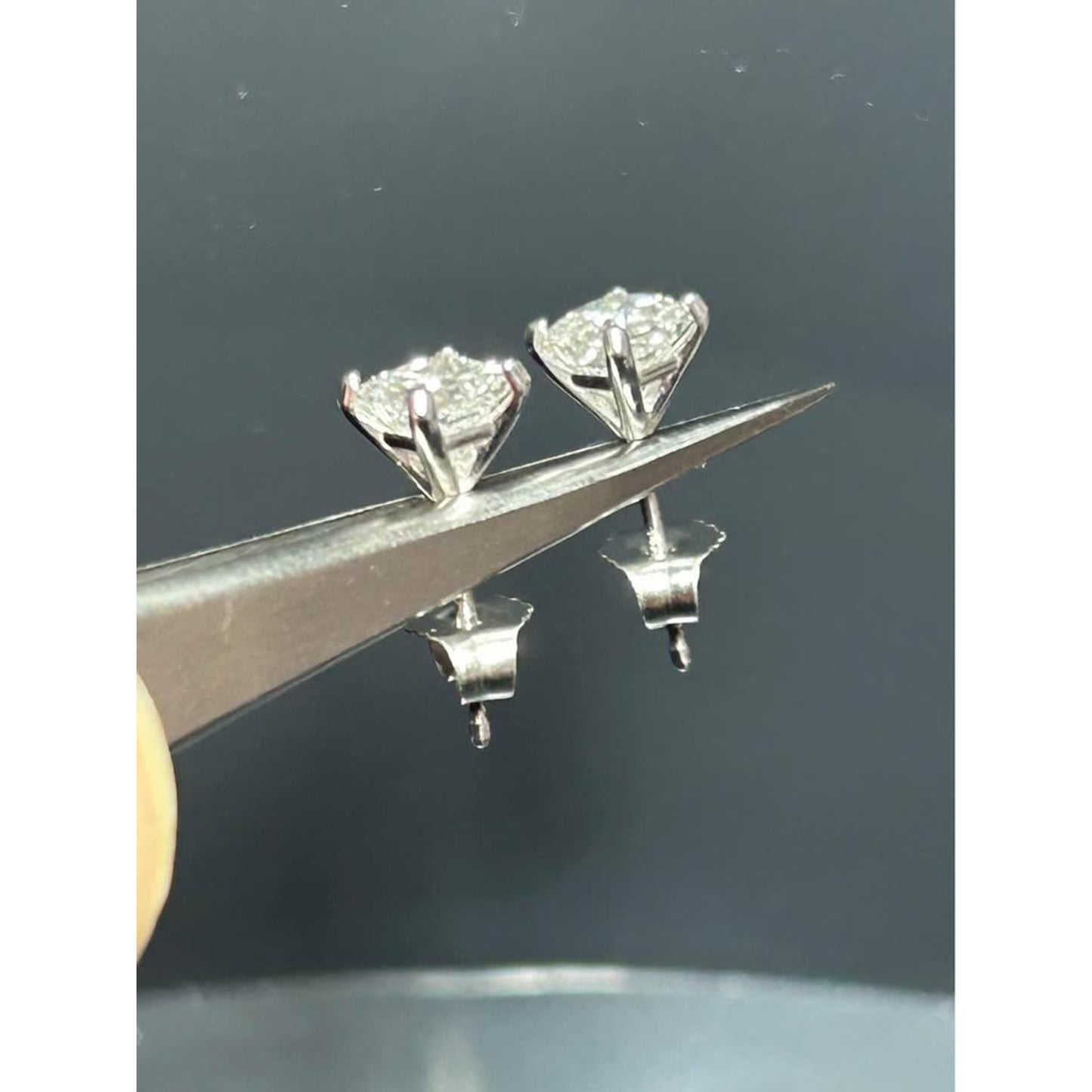 14k White Gold 1.00 total weight (1/2 each) Princess Cut Lab Grown Diamond Studs $1200 Retail