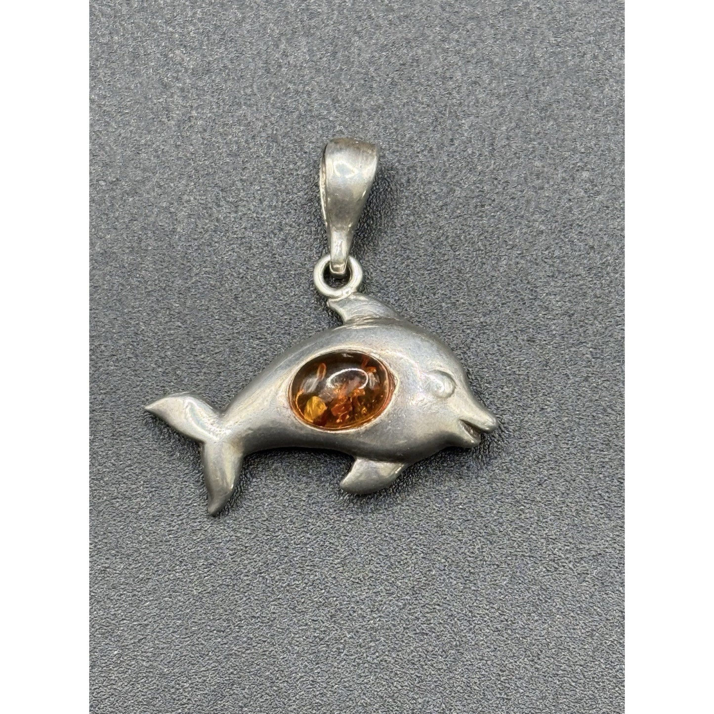 Vintage Sterling Silver Amber Dolphin Pendant 925