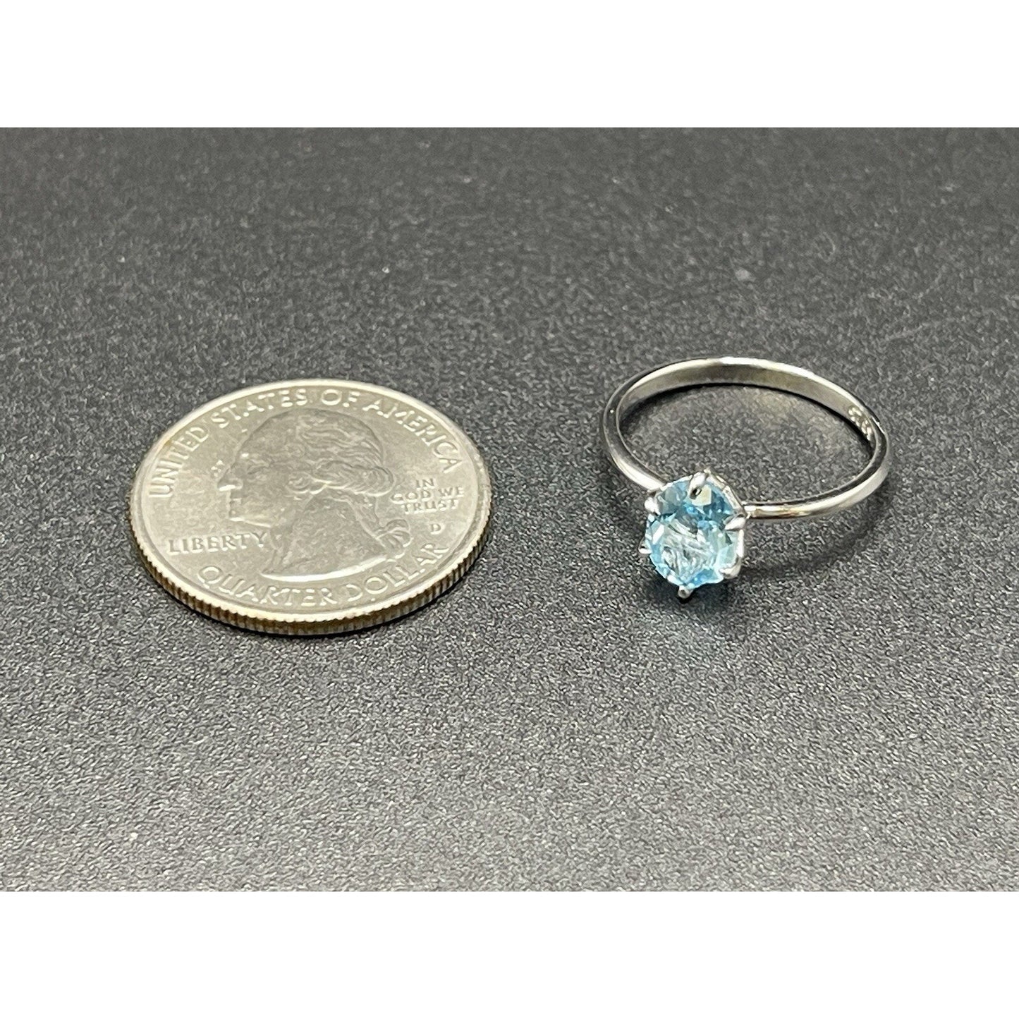 New Condition Sterling Silver Genuine Blue Topaz 8x6MM Size 7.00