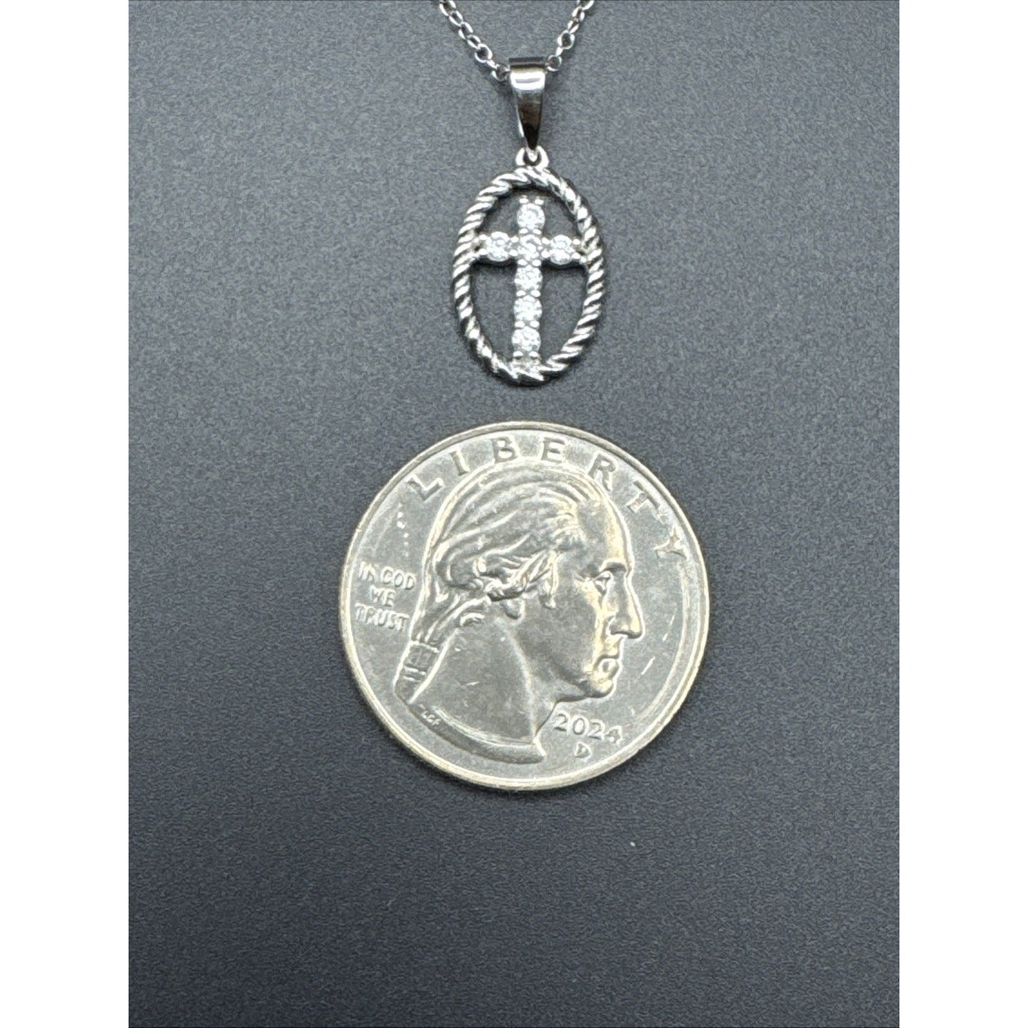 18” New Condition Sterling Silver Cz Cross Dainty Pendant Necklace