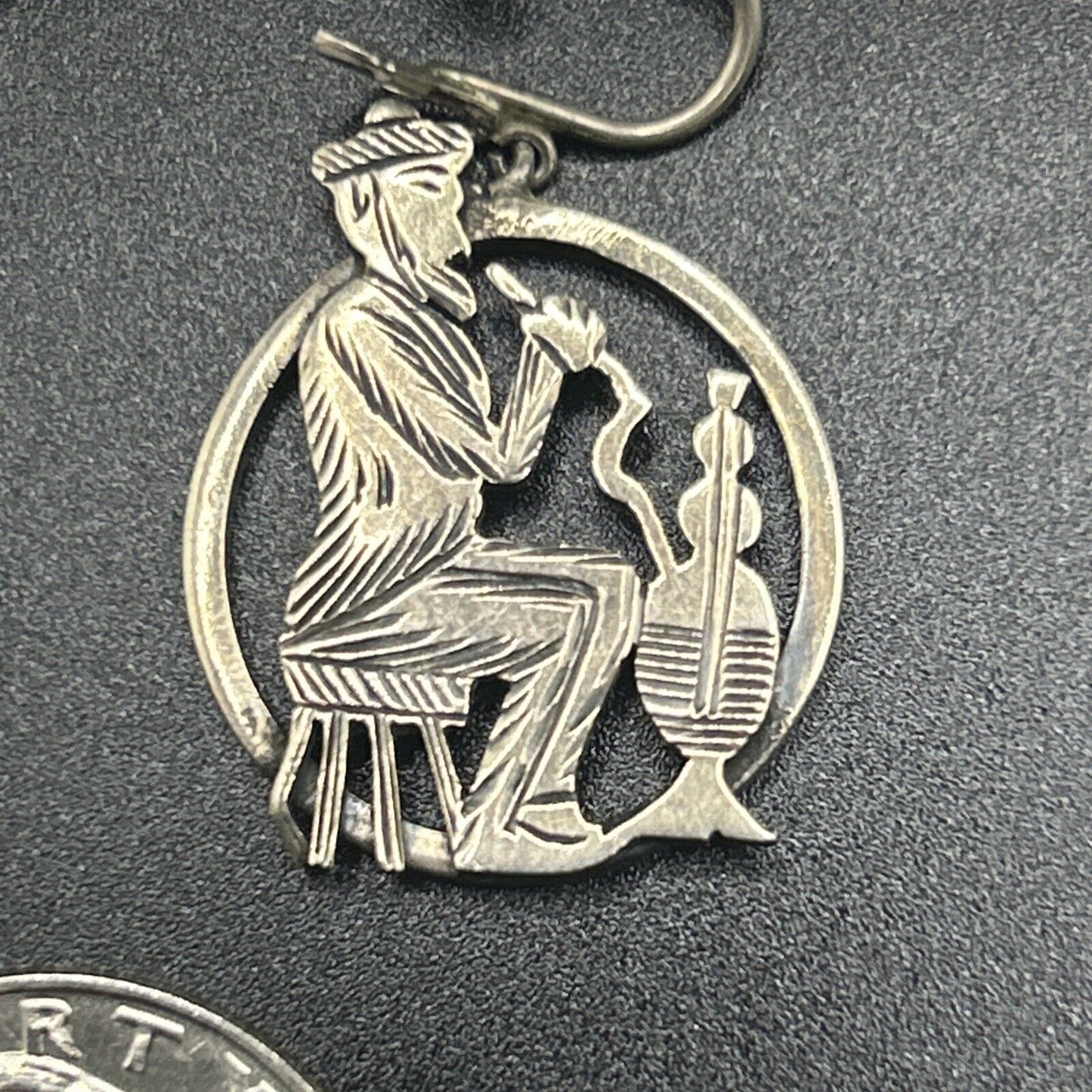 Antique 900 Silver Hookah Smoking Man Screwback Earrings K15 Tested