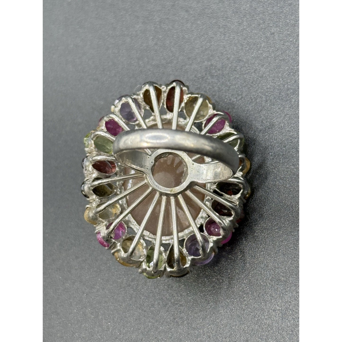 Vintage Large Multi Gemstone Sterling Silver Ring Size 7.50 P5