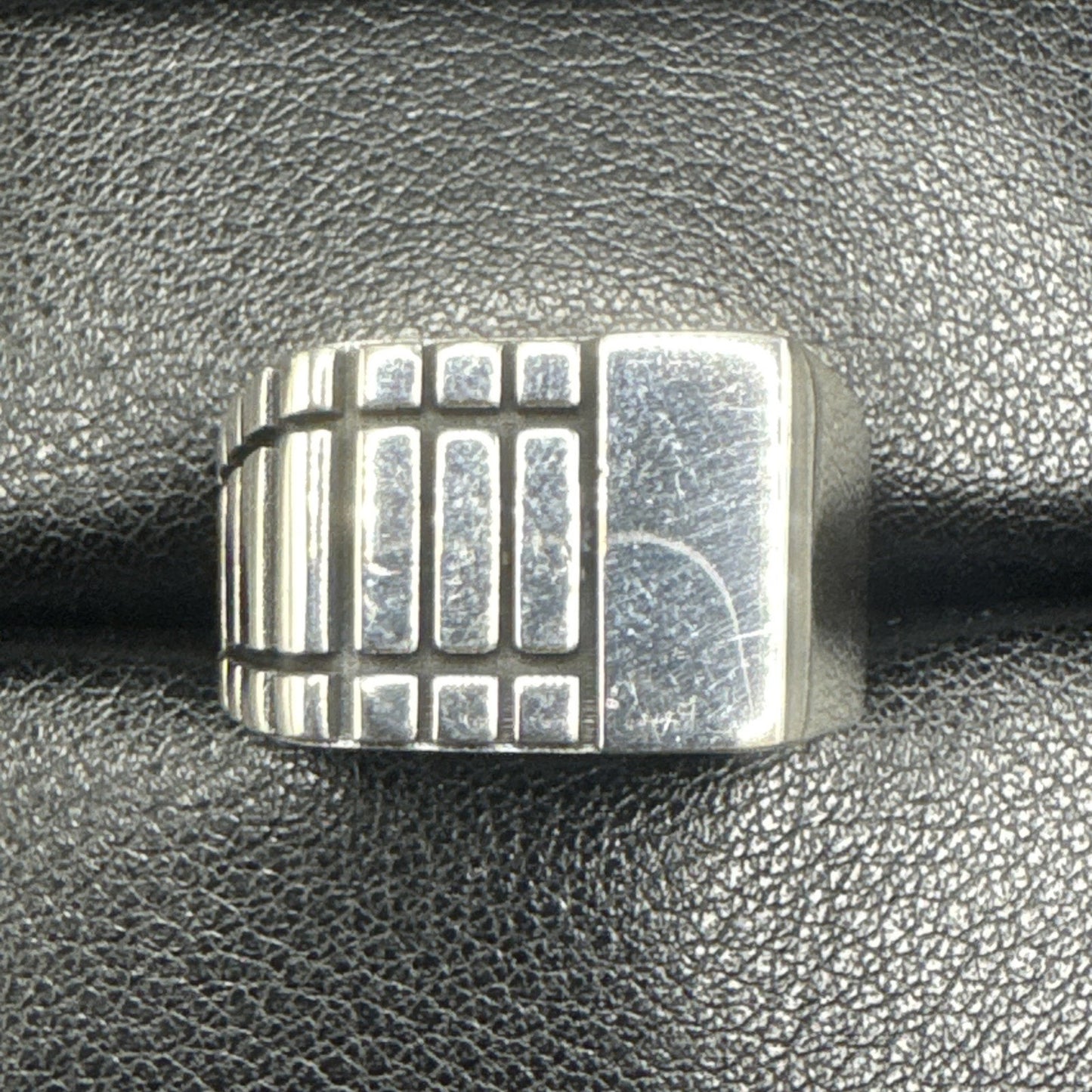 New Condition Sterling Silver Ladder Texture Signet Ring 8g 925 Size 10