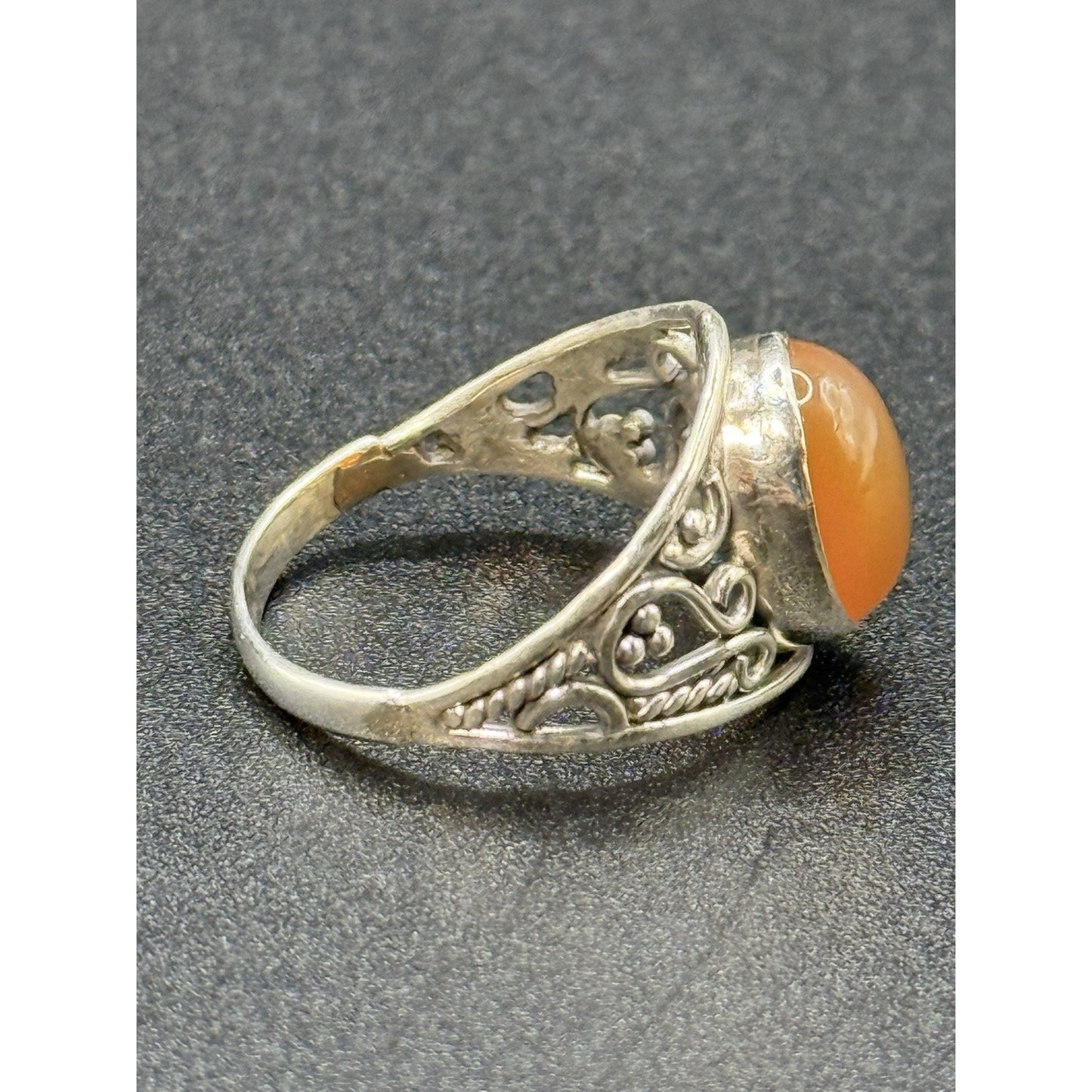 EUC Sterling Silver Carnelian Scroll Genuine Ring Size 7.25 P19