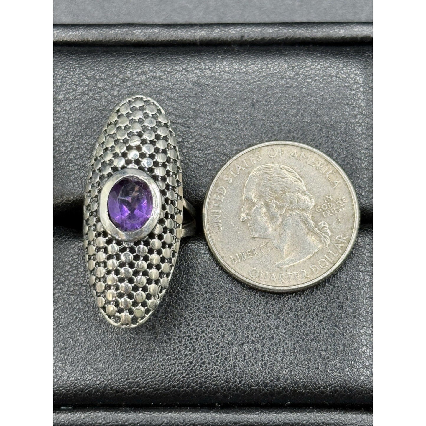EUC Sterling Silver Oblong Genuine Amethyst Ring Size 7.00 P18