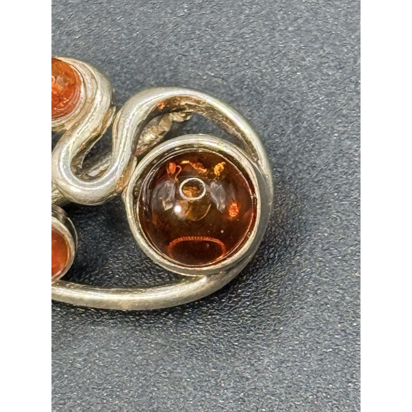 Vintage Brutalist Sterling Silver Genuine Amber Slide Enhancer Pendant P11