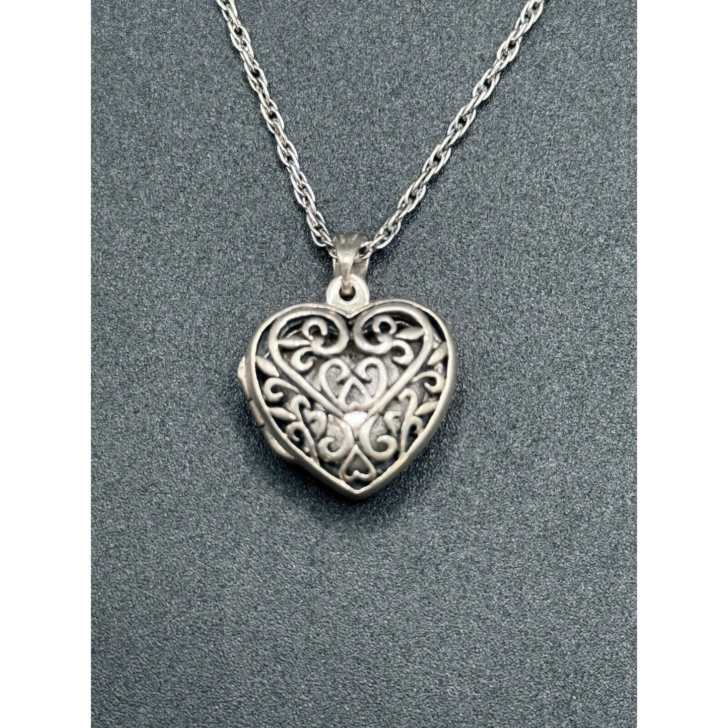 Sterling Silver Scroll Heart Locket 24” Chain M14