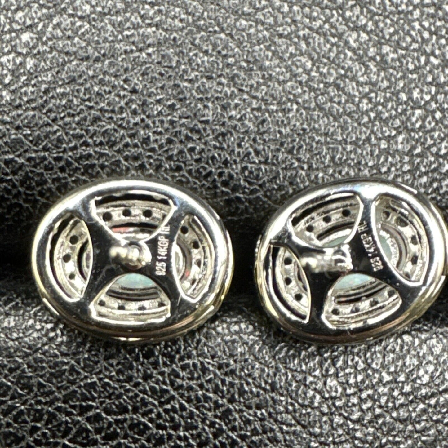 New Condition Sterling Silver 14k Gold Plated Lab Opal Earrings 925