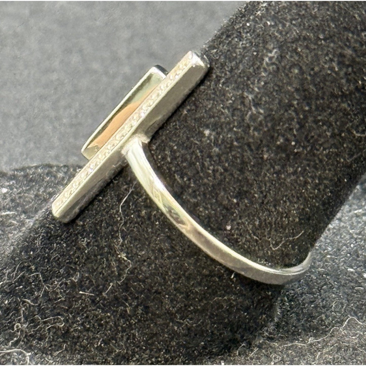 New Condition Sterling Silver Cubic Zirconia “T” Ring Size 7.00 Adjustable