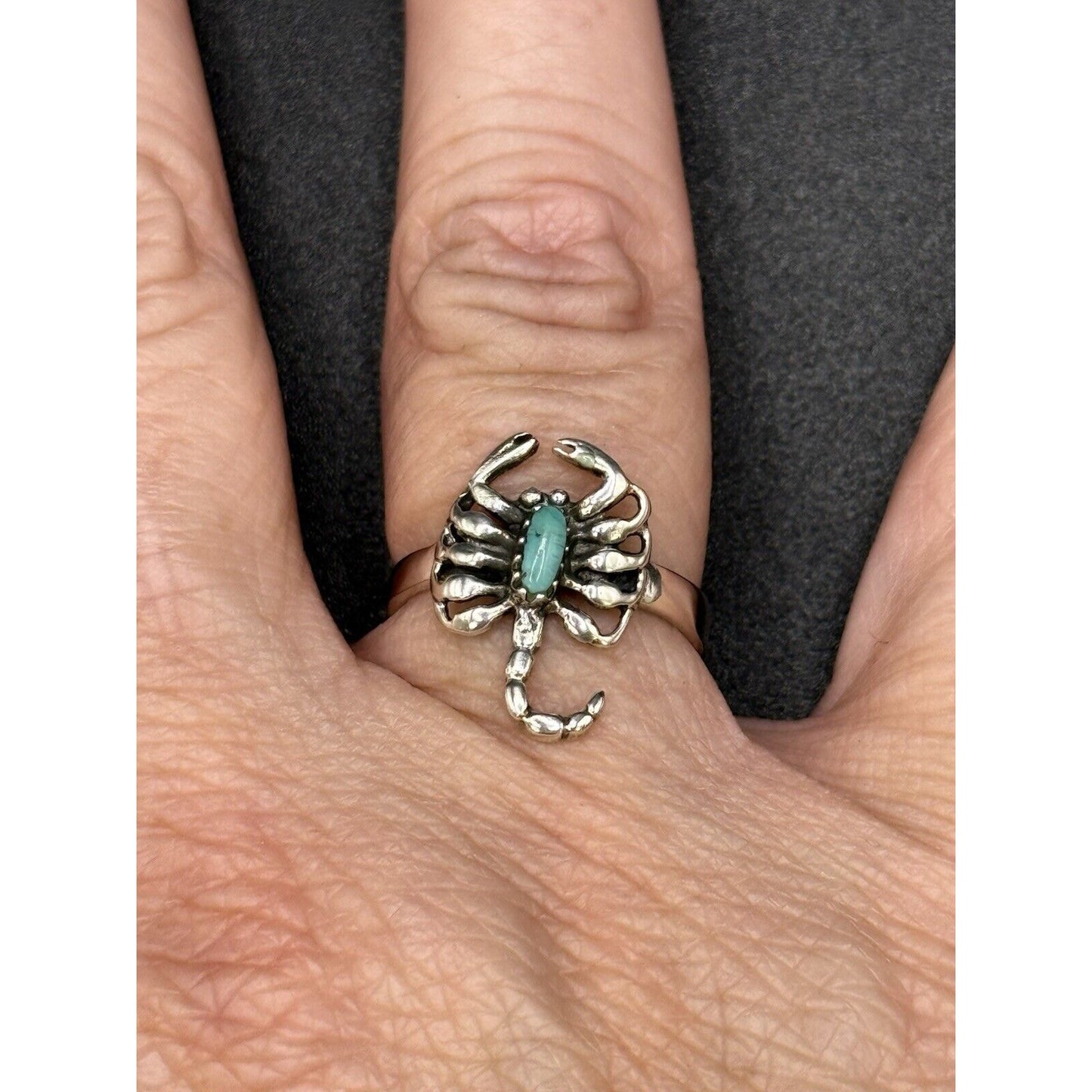 New Condition Sterling Silver Turquoise Scorpion Ring Size 6.50