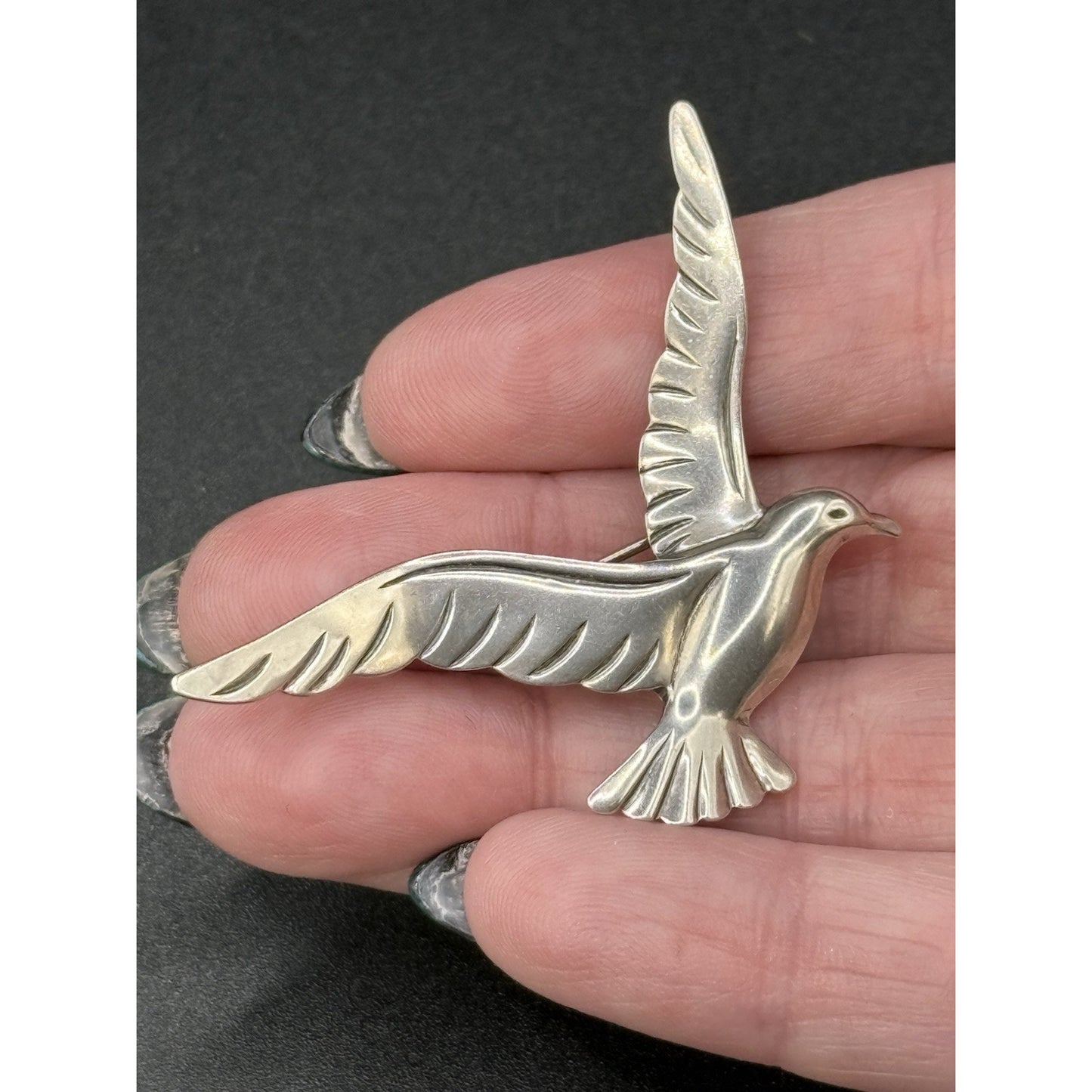 Vintage Sterling Silver Beau Flying Bird Brooch Pin 925 P5