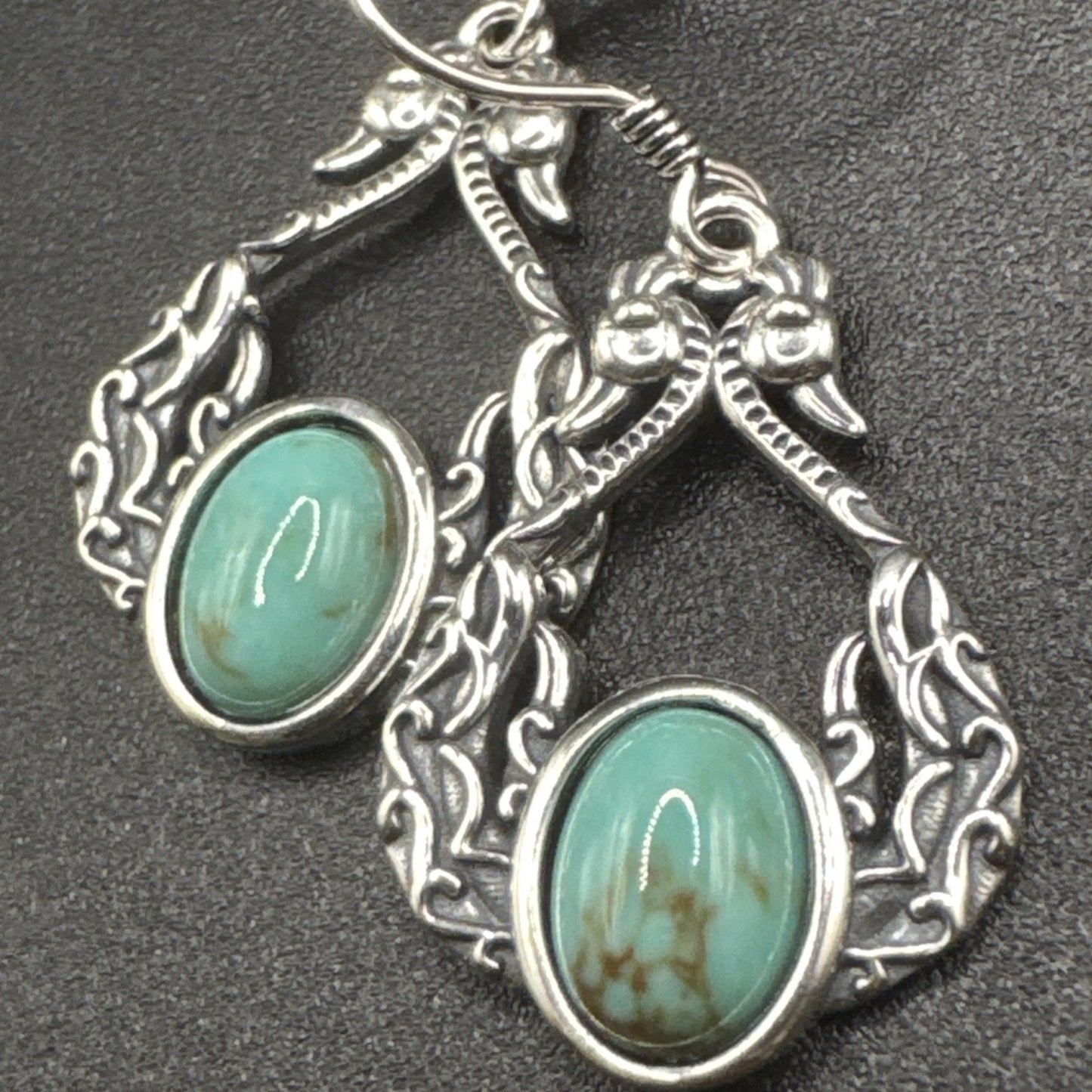 New Condition Sterling Silver Turquoise Peacock Dangle Earrings 925