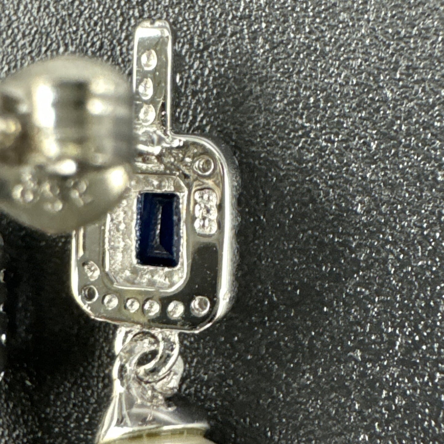 New Condition Sterling Silver Pearl Blue Square Cut CZ Earrings 925