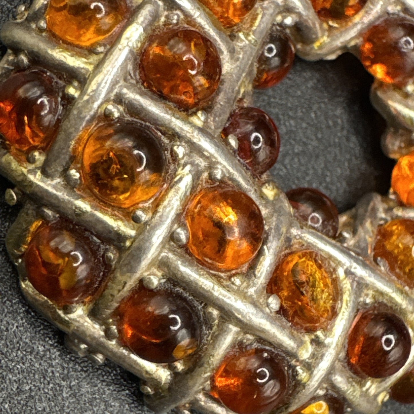 Vintage Sterling Silver Amber Bead Wreath Pendant 925 P2