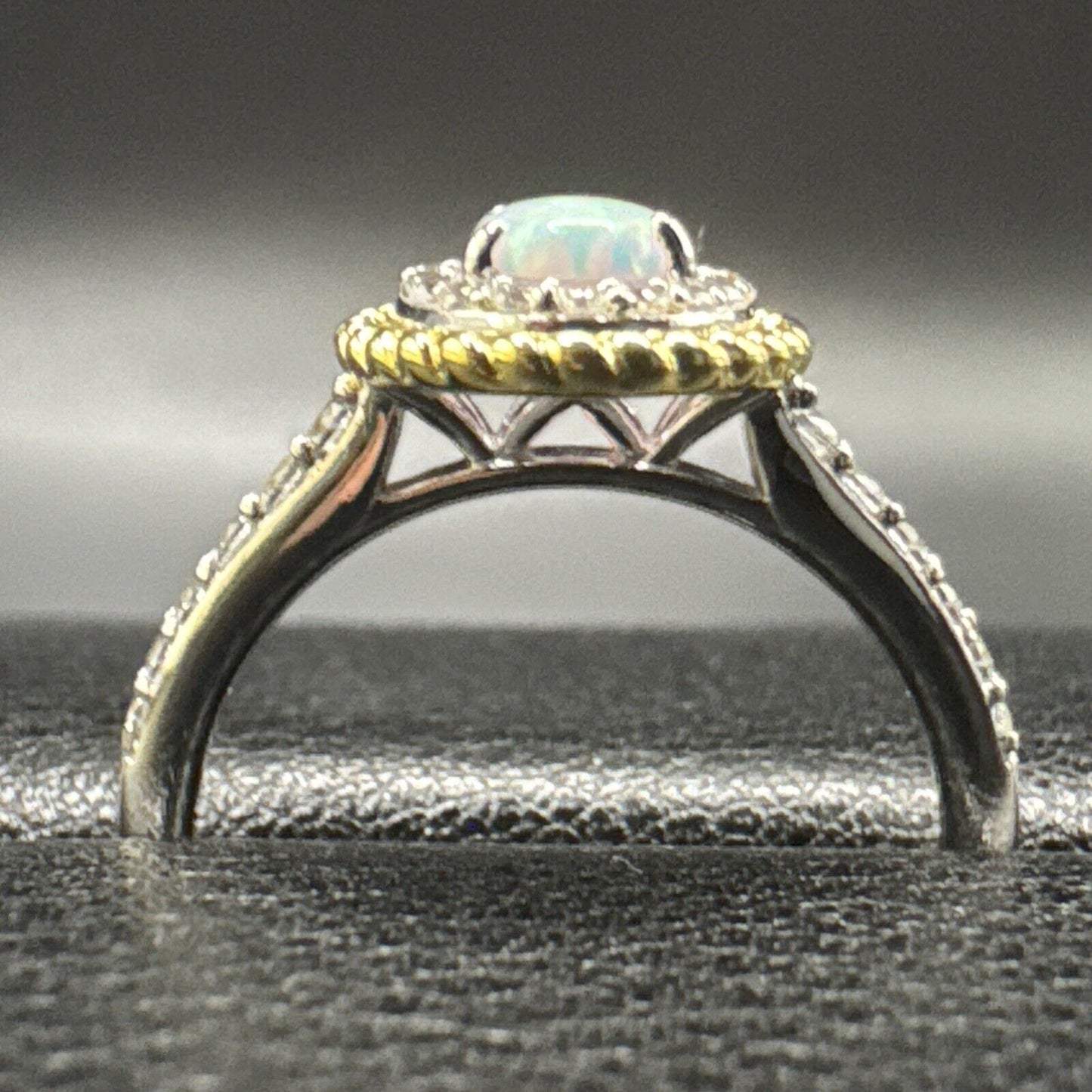 New Condition Sterling Silver 14k Gold Plated Lab Opal Sapphire Ring 925 Size 7