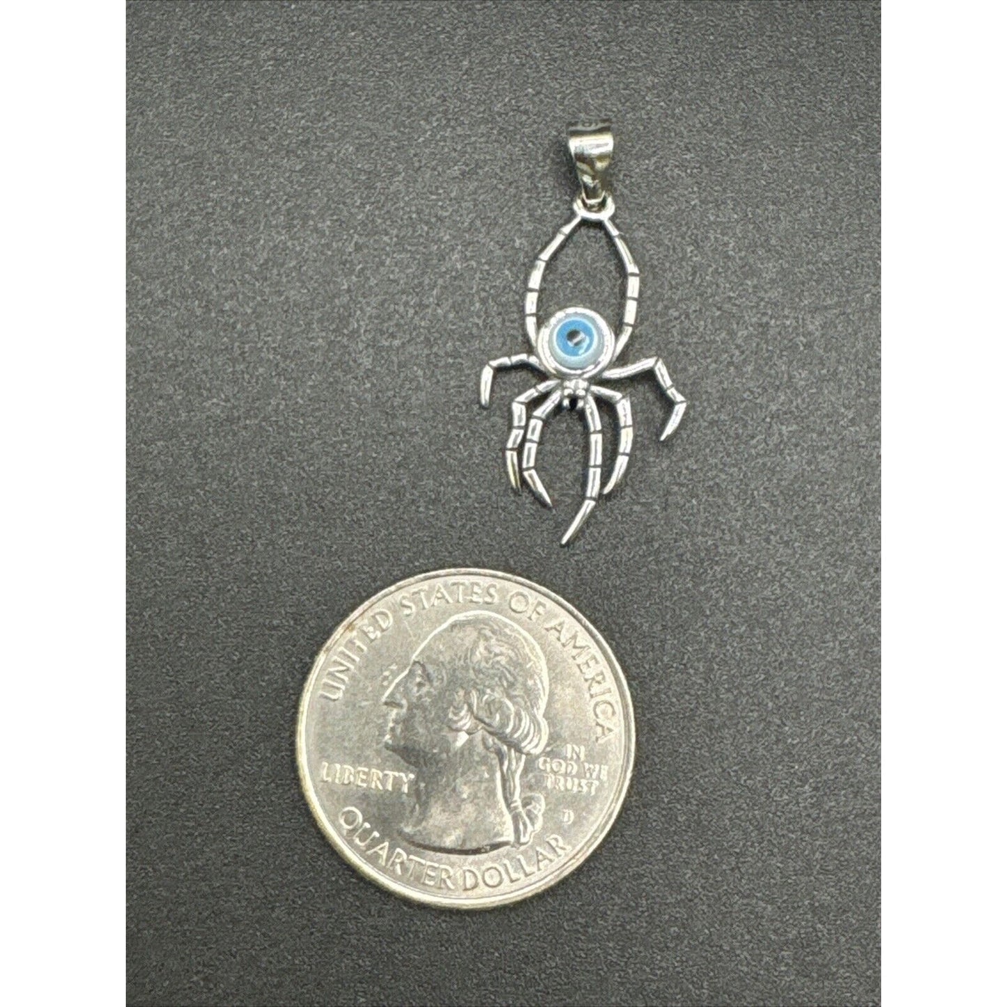 New Condition Sterling Silver Enamel Evil Eye Spider Pendant 925