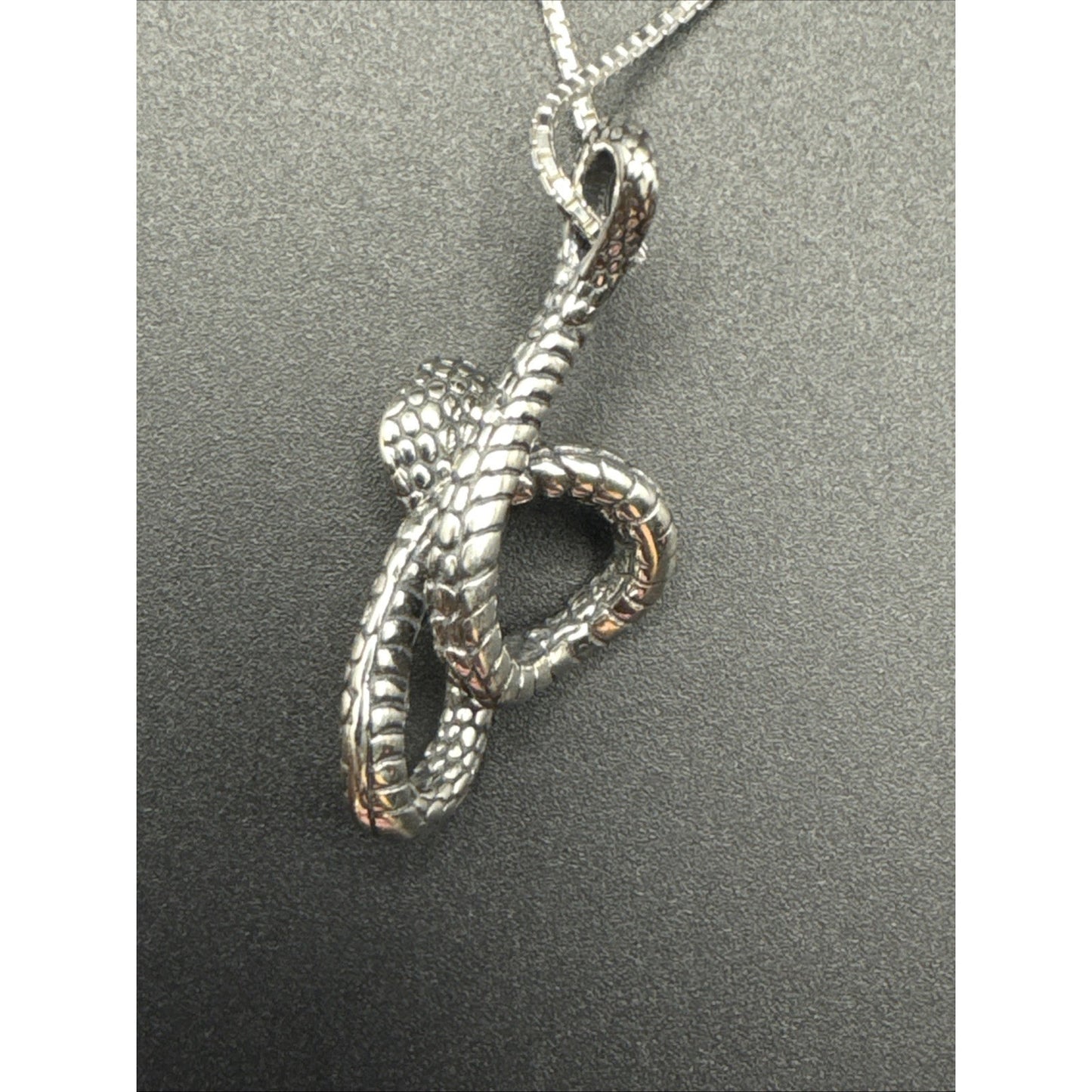 20” New Condition Sterling Silver Onyx King Cobra Snake Pendant Necklace