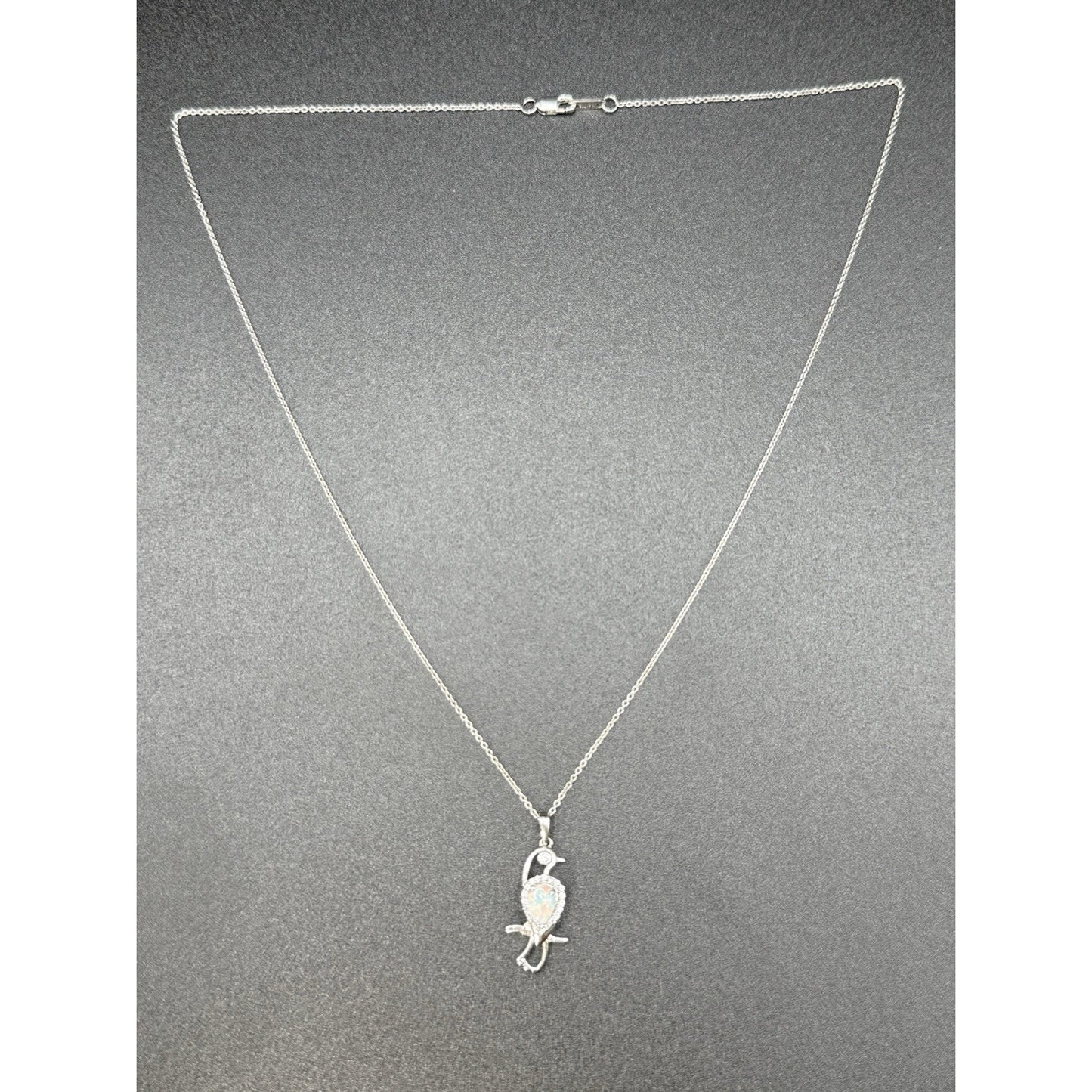 18” Sterling Silver Opal JWBR White Sapphire Pendant Necklace Parrot 925 N13