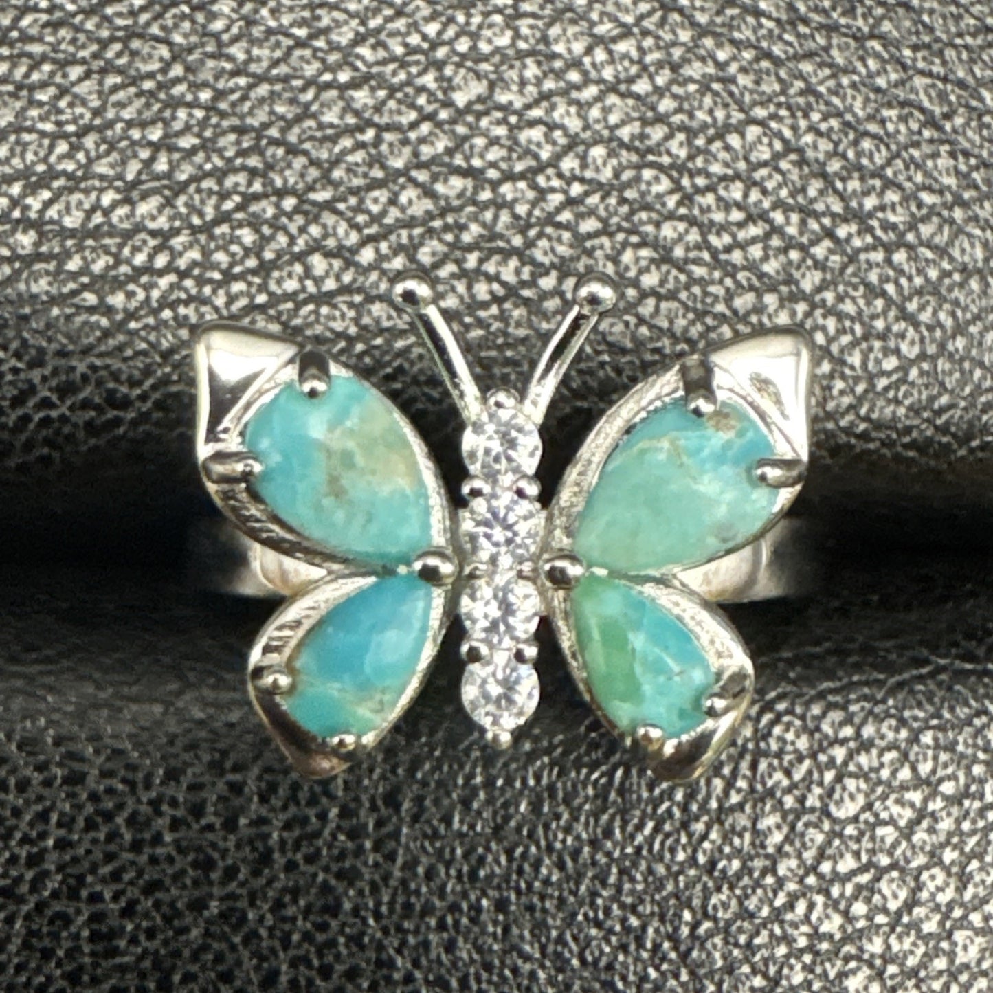 New Condition Sterling Silver Turquoise Butterfly Cz Ring Size 7