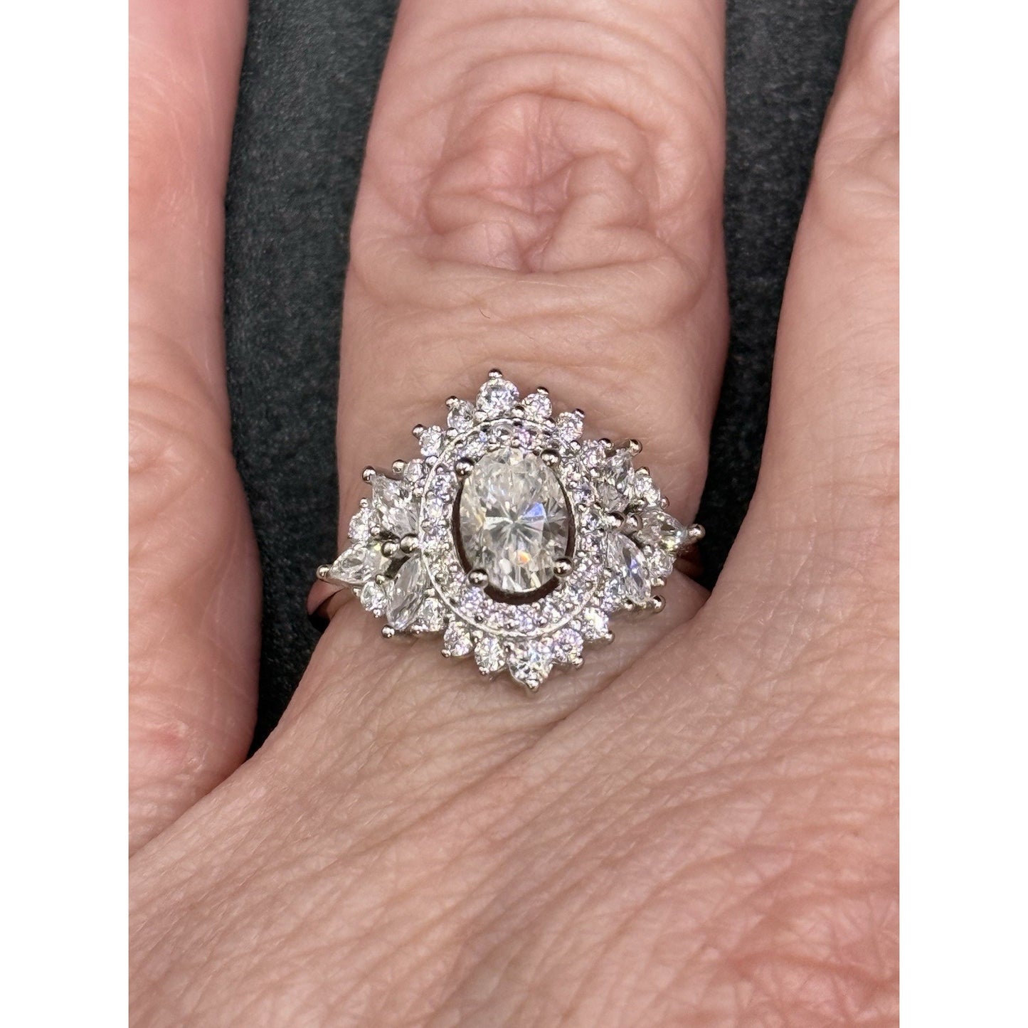 New Condition Sterling Silver Moissanite Deco Ring Size 6.75 GRA