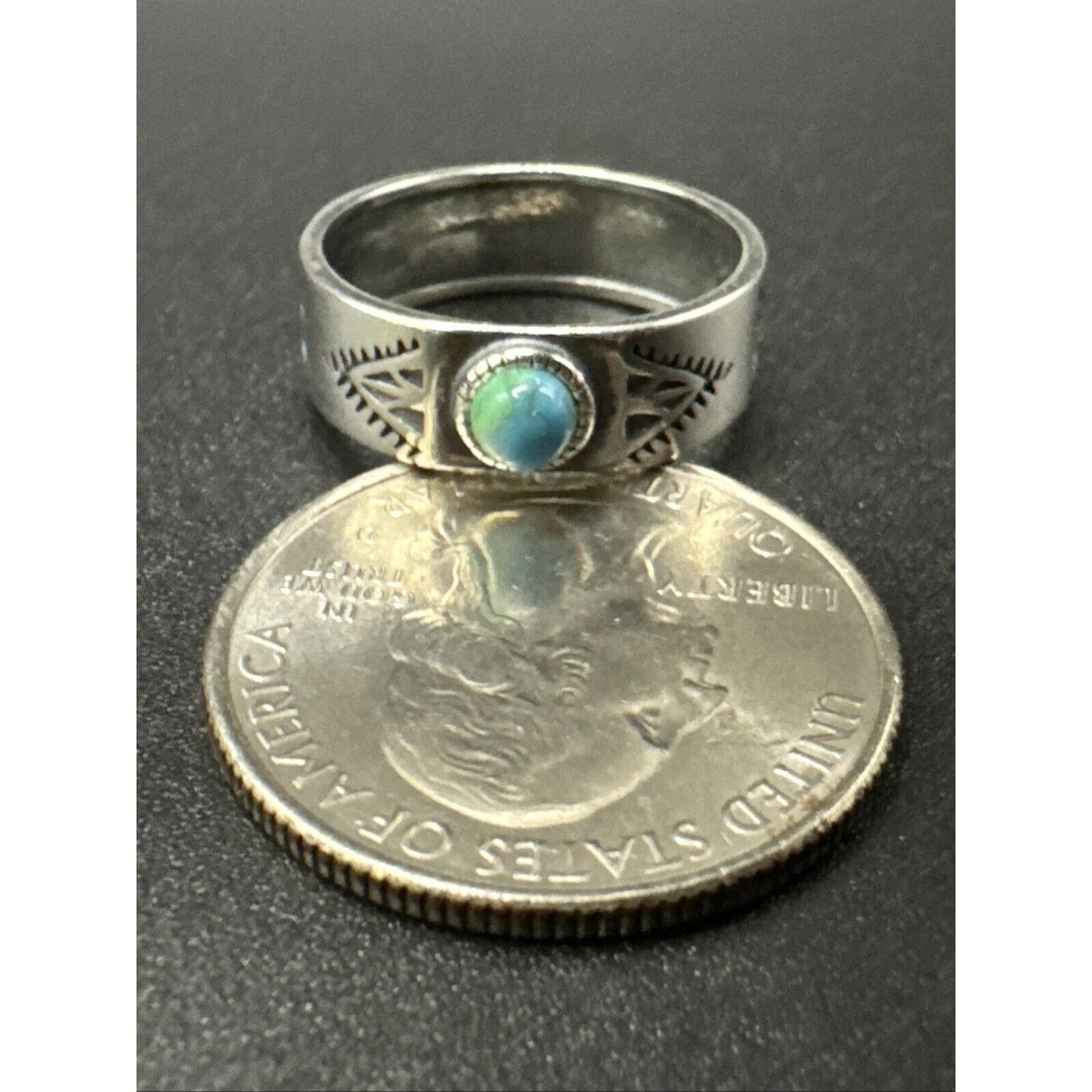 New Condition Sterling Silver Turquoise Stamped Band Ring 925 Size 7
