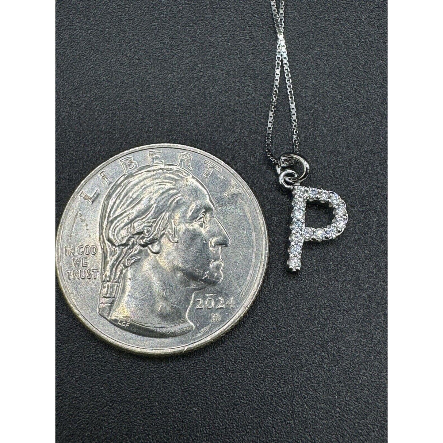 New Condition Sterling Silver CZ Dainty Letter 18” “P” Pendant Earrings Set 925