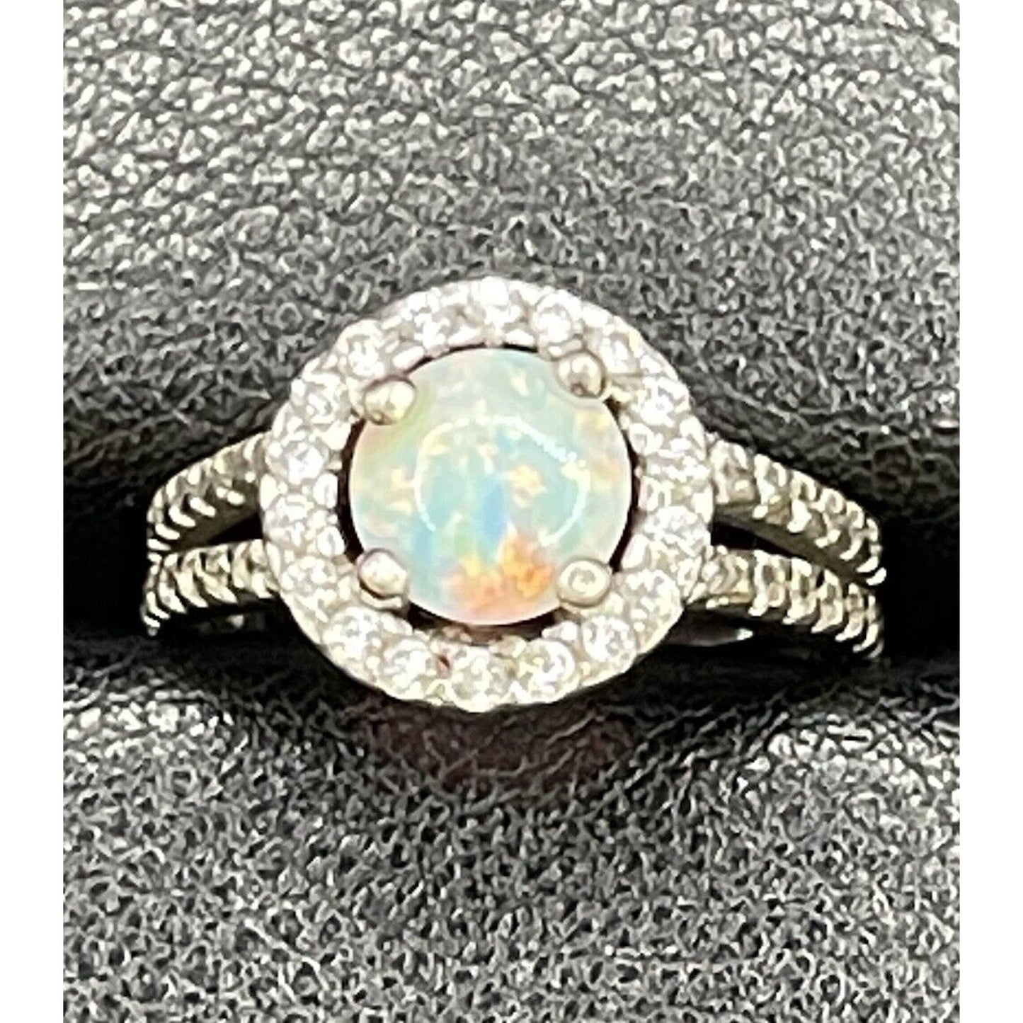 Sterling Silver Lab White Opal White Sapphire Ring Size 6.25 K25