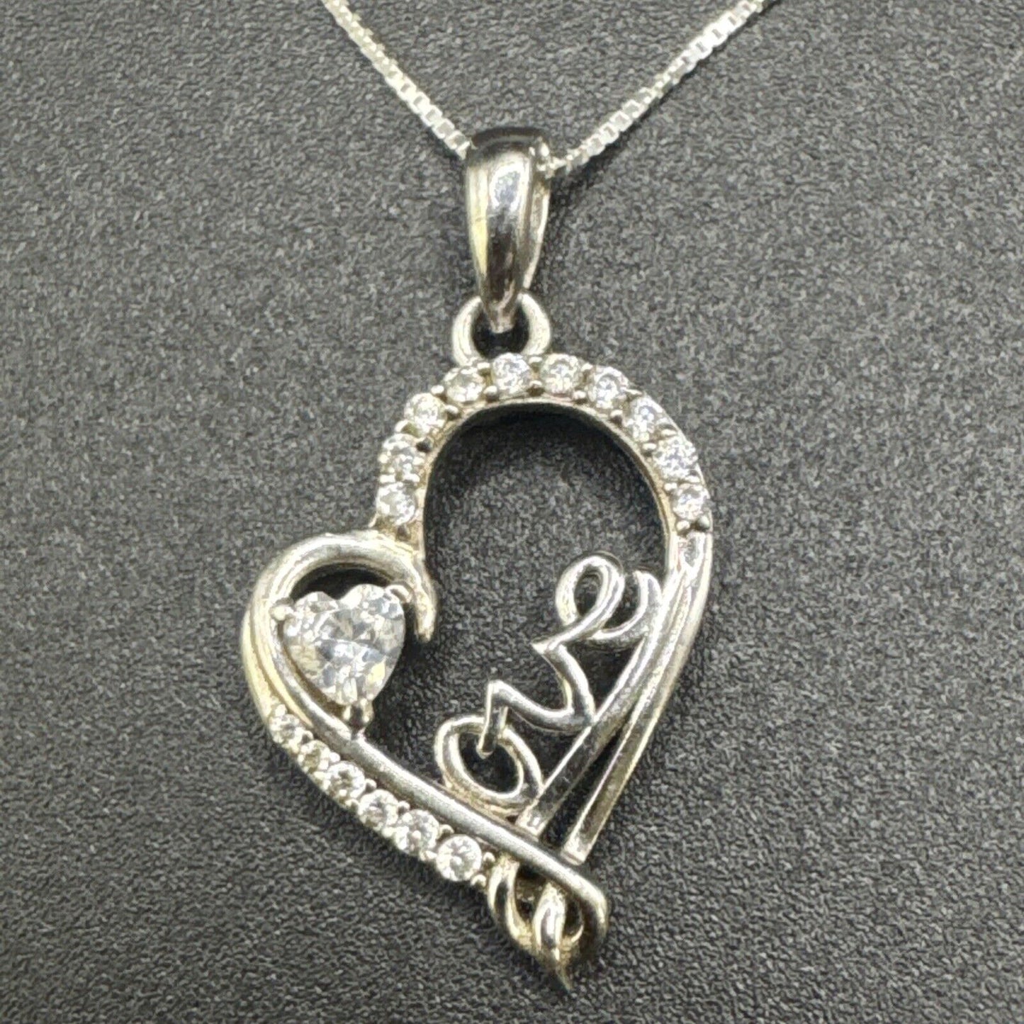18” Sterling Silver CZ Heart Love Pendant Necklace 925 N1
