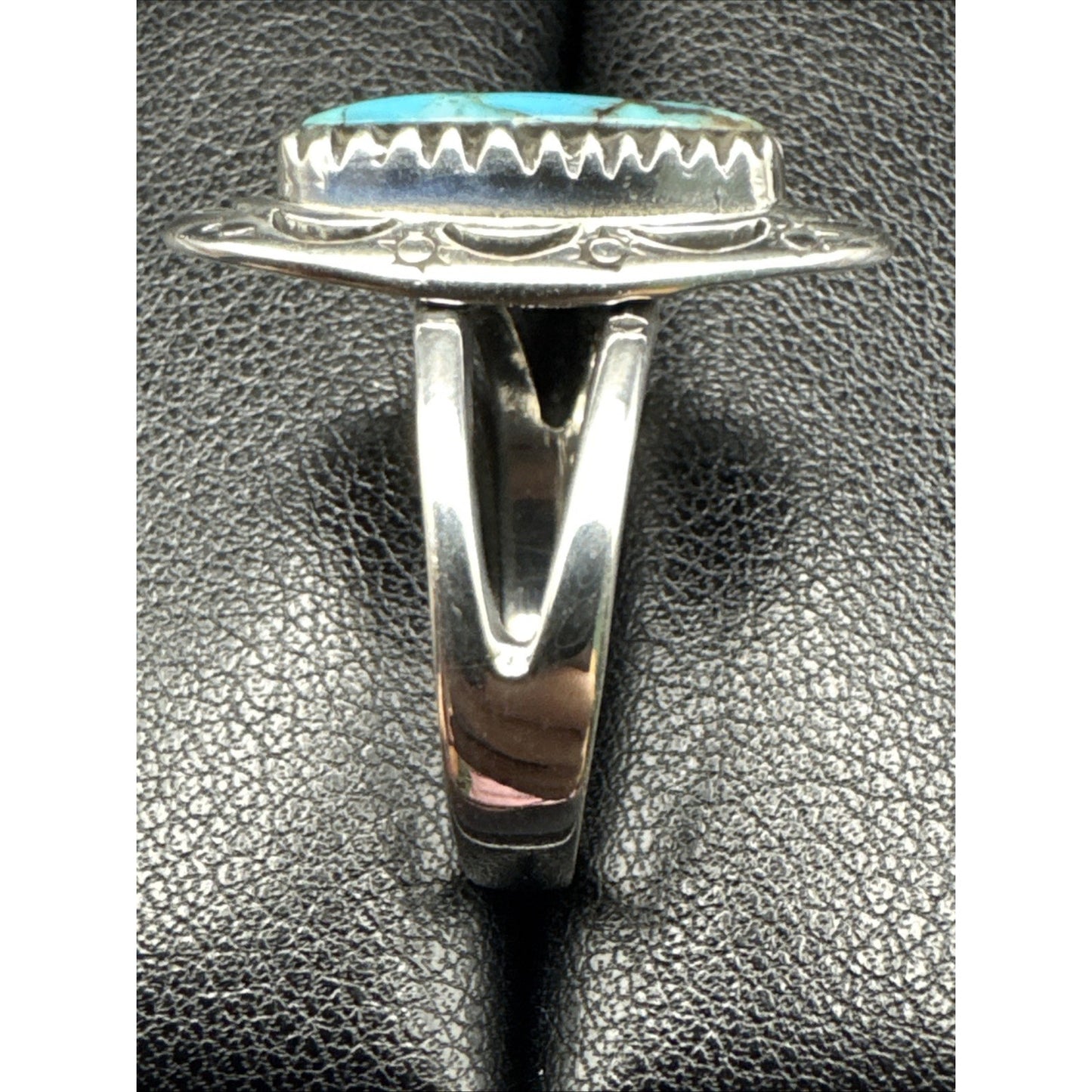 New Condition Sterling Silver Turquoise Sun Moon Bezel Ring 925 Size 9.75