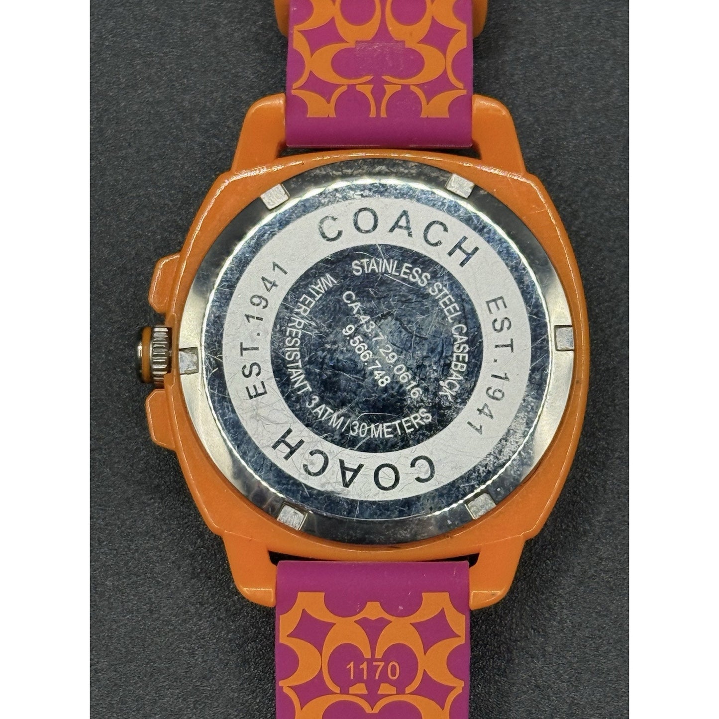 Coach 40MM Orange Pink Rubber Watch N19