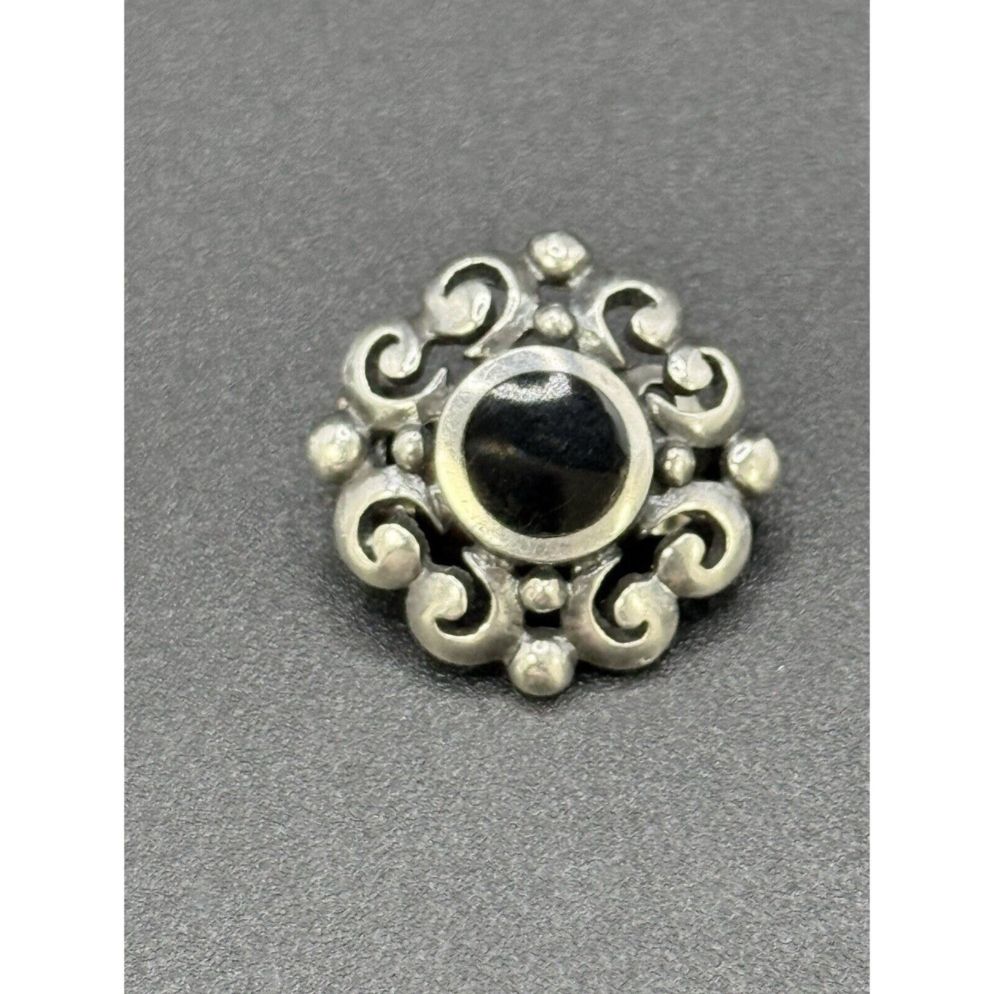 Vintage Sterling Silver Onyx Scroll Clip On Earrings 925 M27