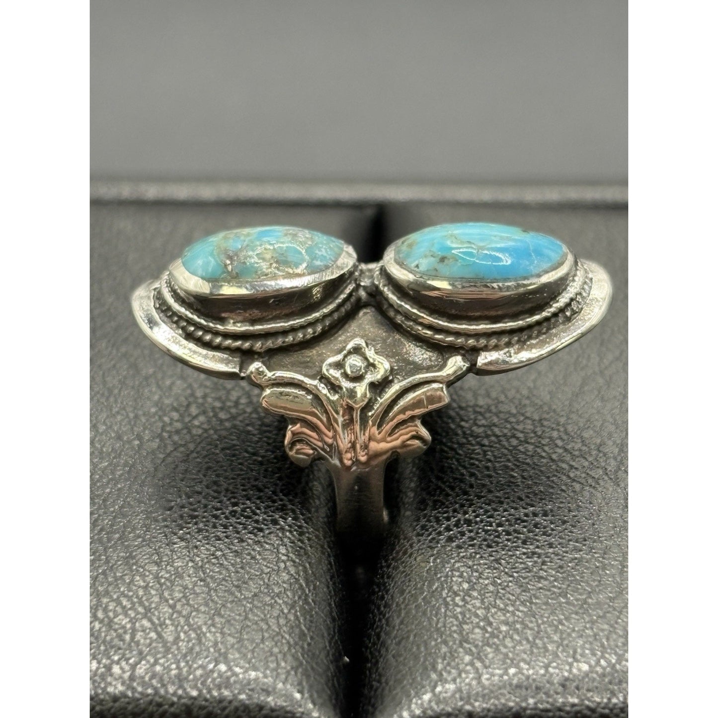 New Condition Sterling Silver Double Turquoise Ring Size 6 925