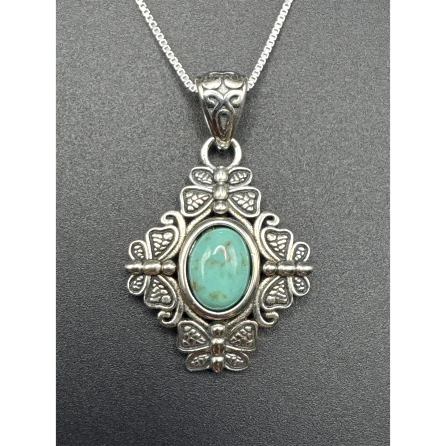 18” New Condition Turquoise Butterfly Pendant Necklace