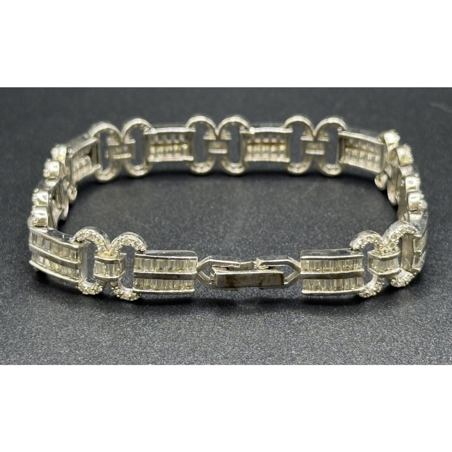 7.25” Sterling Silver Cubic Zirconia Tennis Bracelet One Missing 20 Grams P10